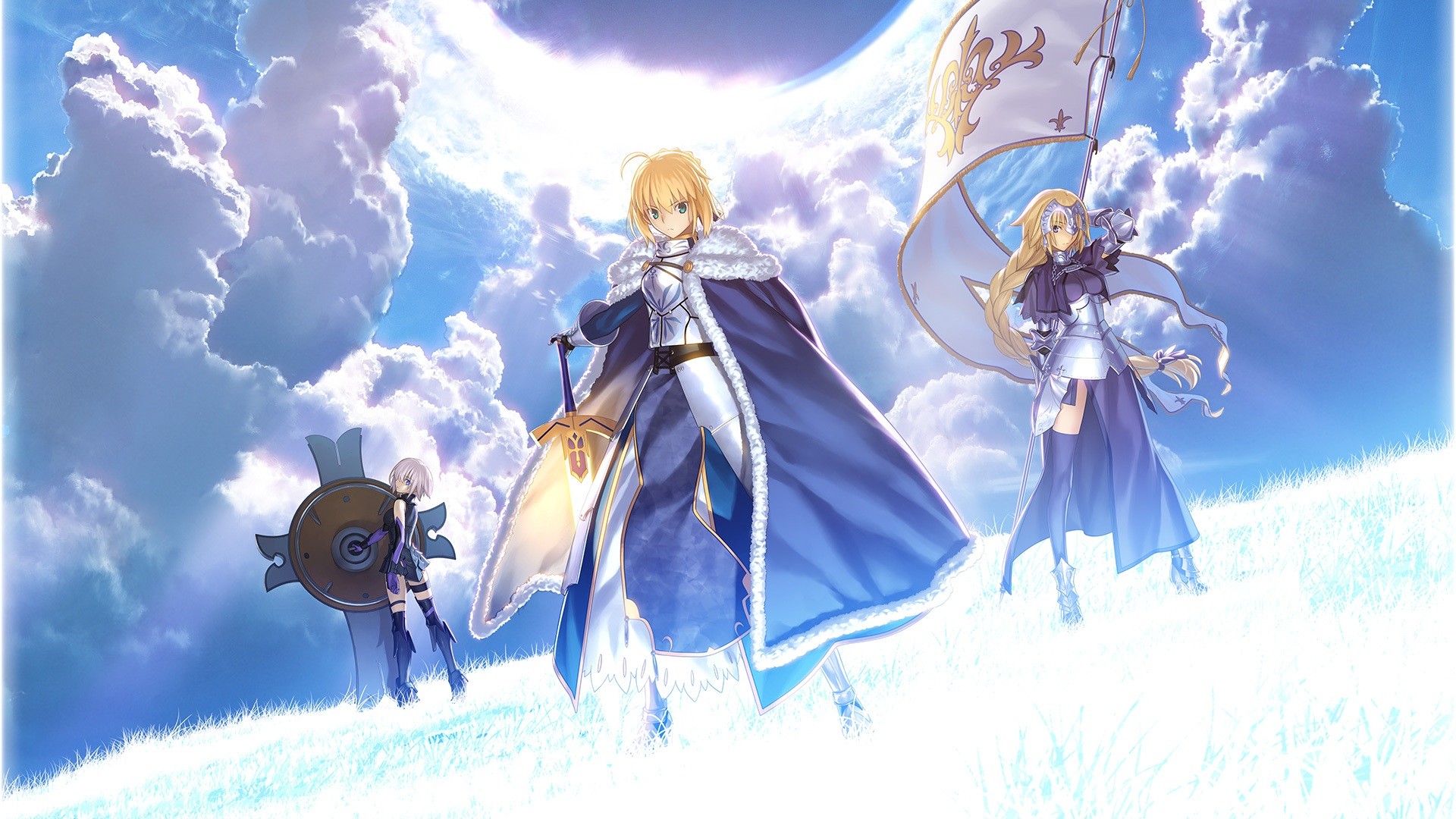 Saber, Joan of Arc, and Shielder from Fate/Grand Order HD Wallpaper