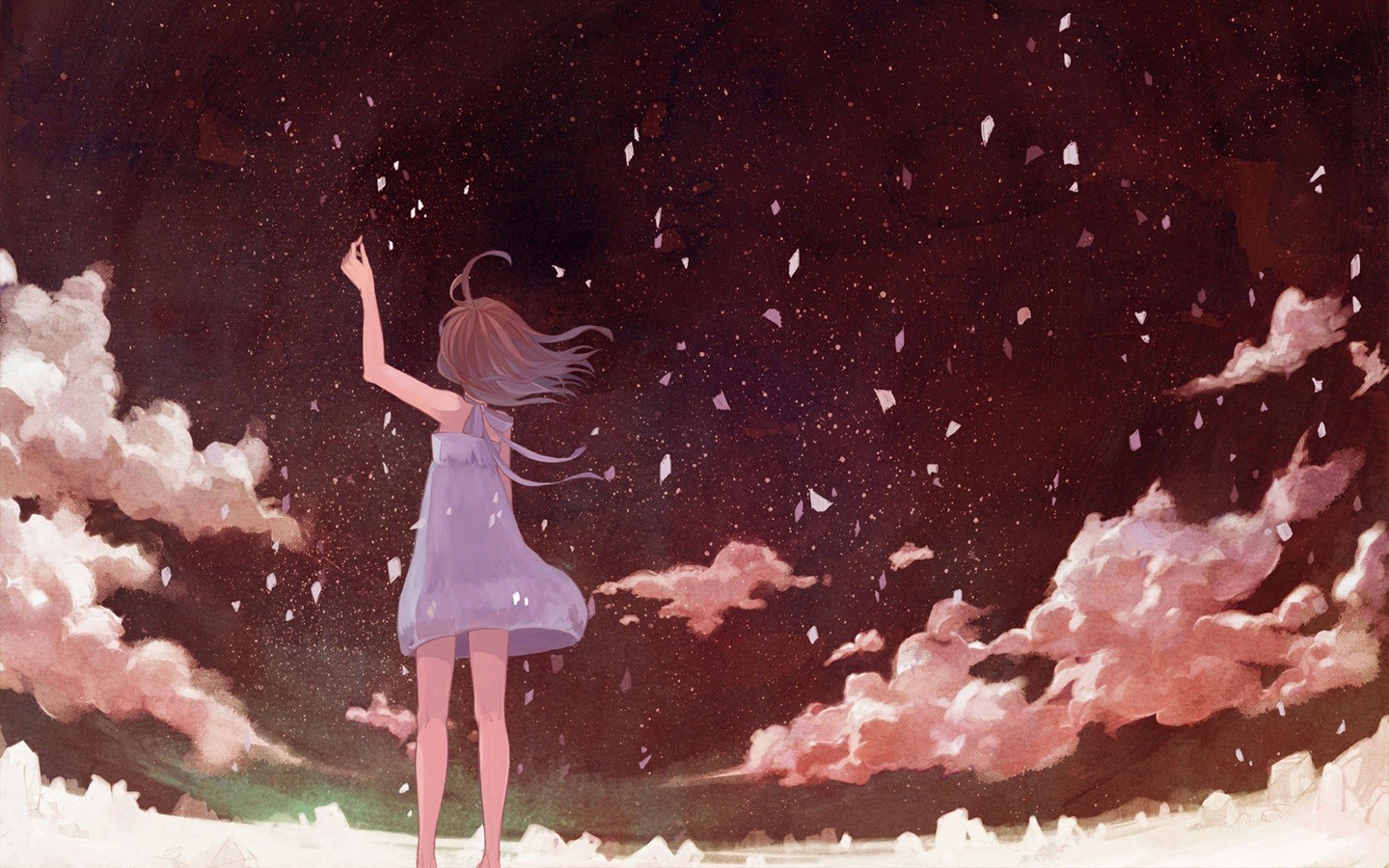 Anime girl in a purple dress under a starry sky HD Wallpaper