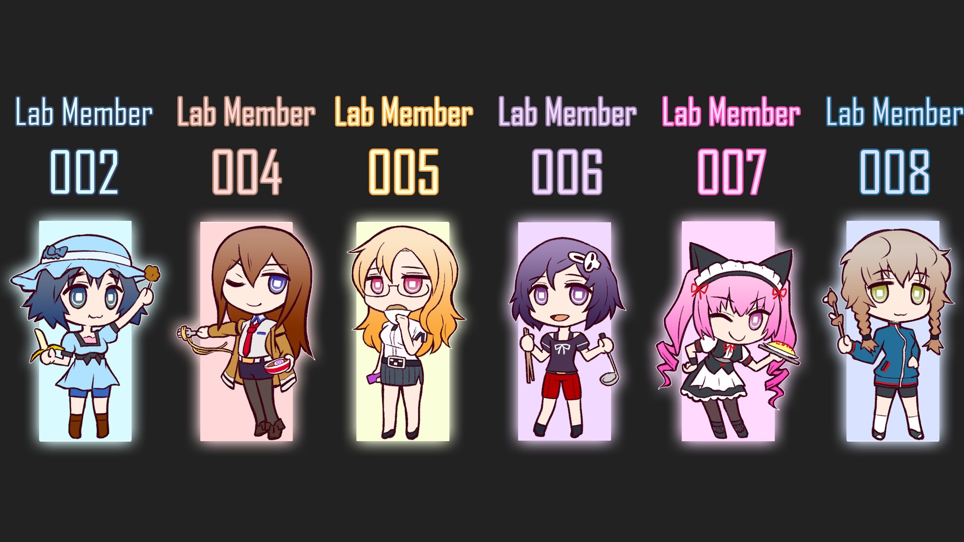 Steins;Gate Lab Members 002, 004, 005, 006, 007, 008 HD Wallpaper