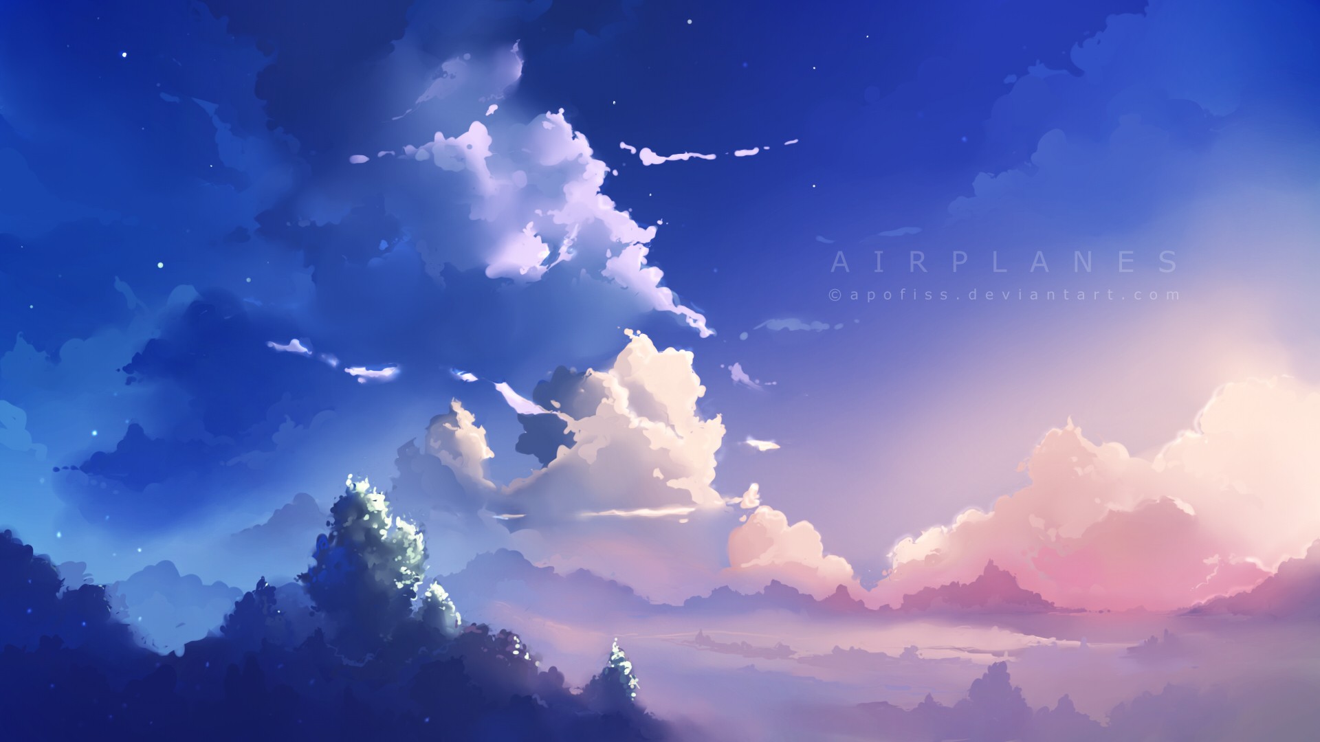Anime clouds at sunset with text HD Wallpaper