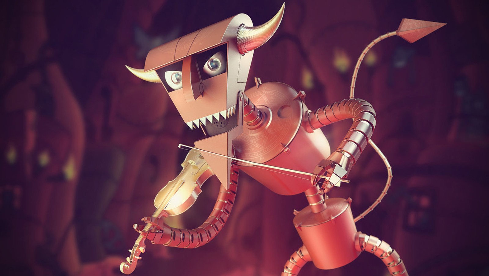 Robot Devil playing the violin HD Wallpaper