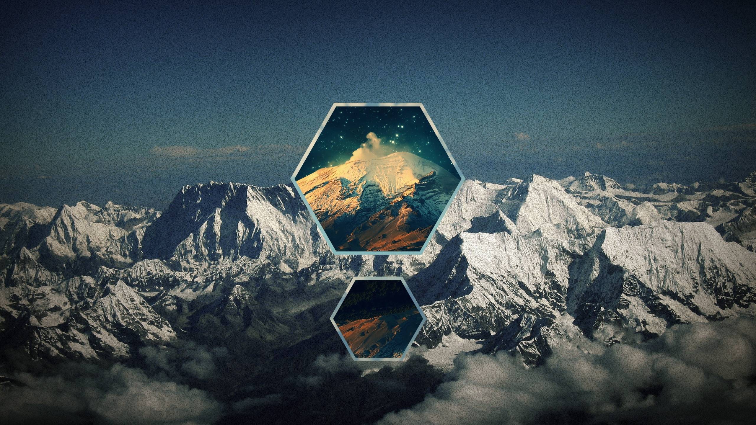 Hexagon digital art of mountains HD Wallpaper