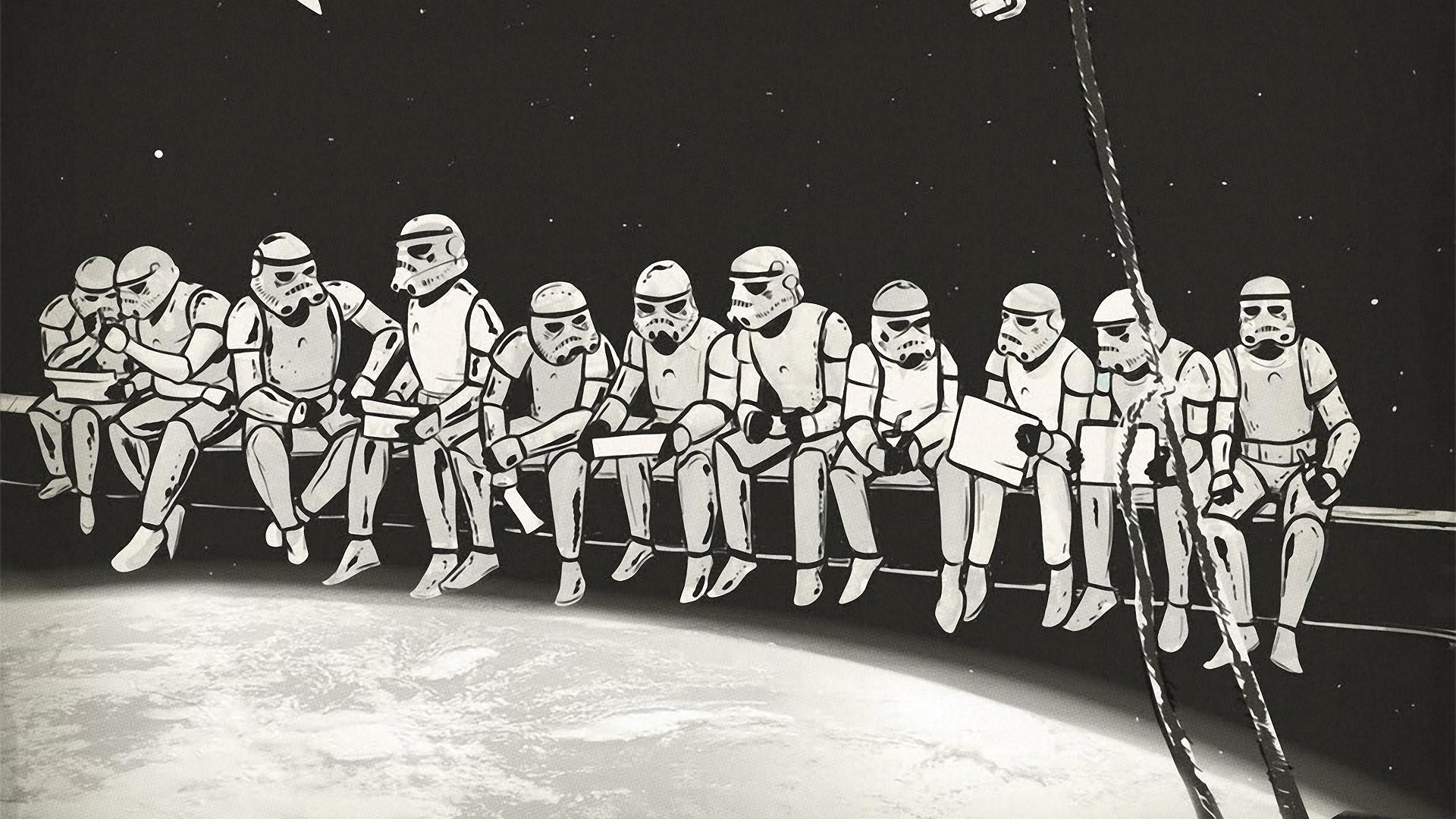 Stormtroopers from Star Wars sitting on a ledge HD Wallpaper