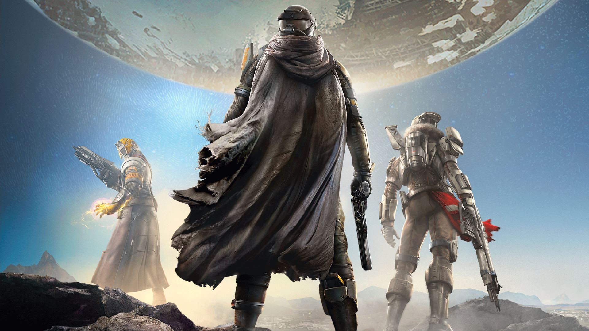 Destiny video game characters on a rocky planet HD Wallpaper