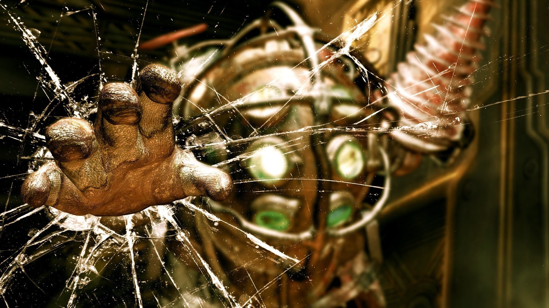 BioShock Big Daddy breaking through glass HD Wallpaper