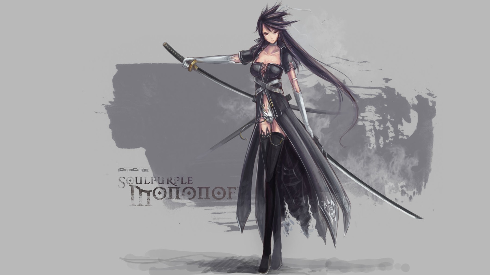Anime girl with swords and black dress HD Wallpaper