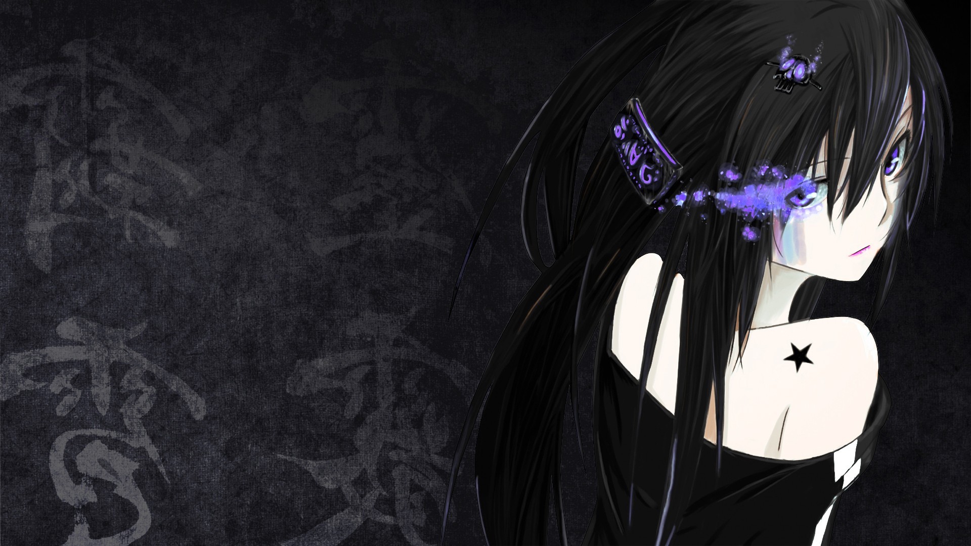 Anime girl with black hair and purple eyes HD Wallpaper