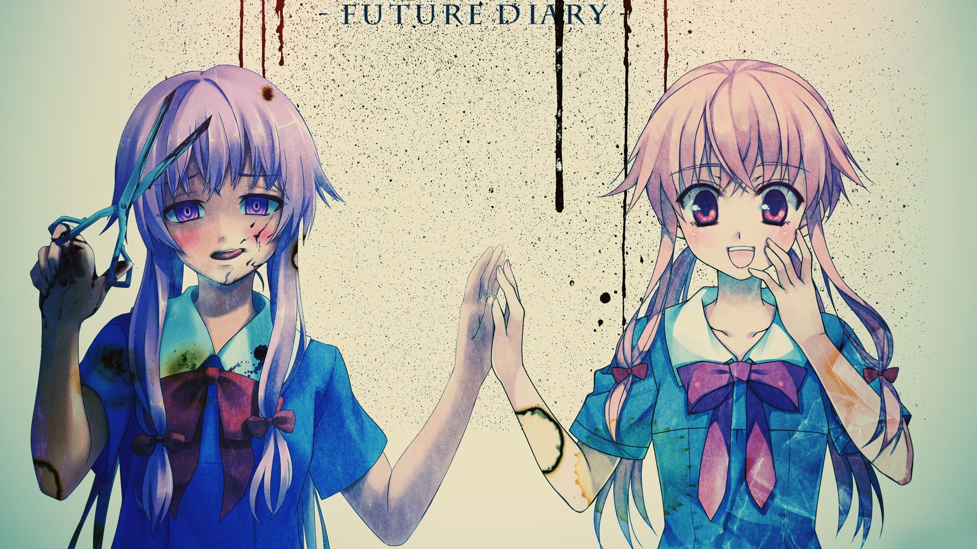 Gasai Yuno and another girl with scissors HD Wallpaper