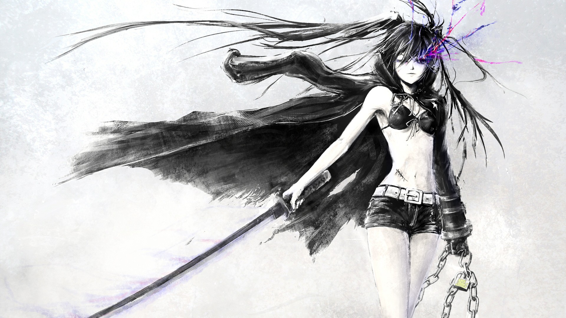 Black Rock Shooter with sword and chains HD Wallpaper