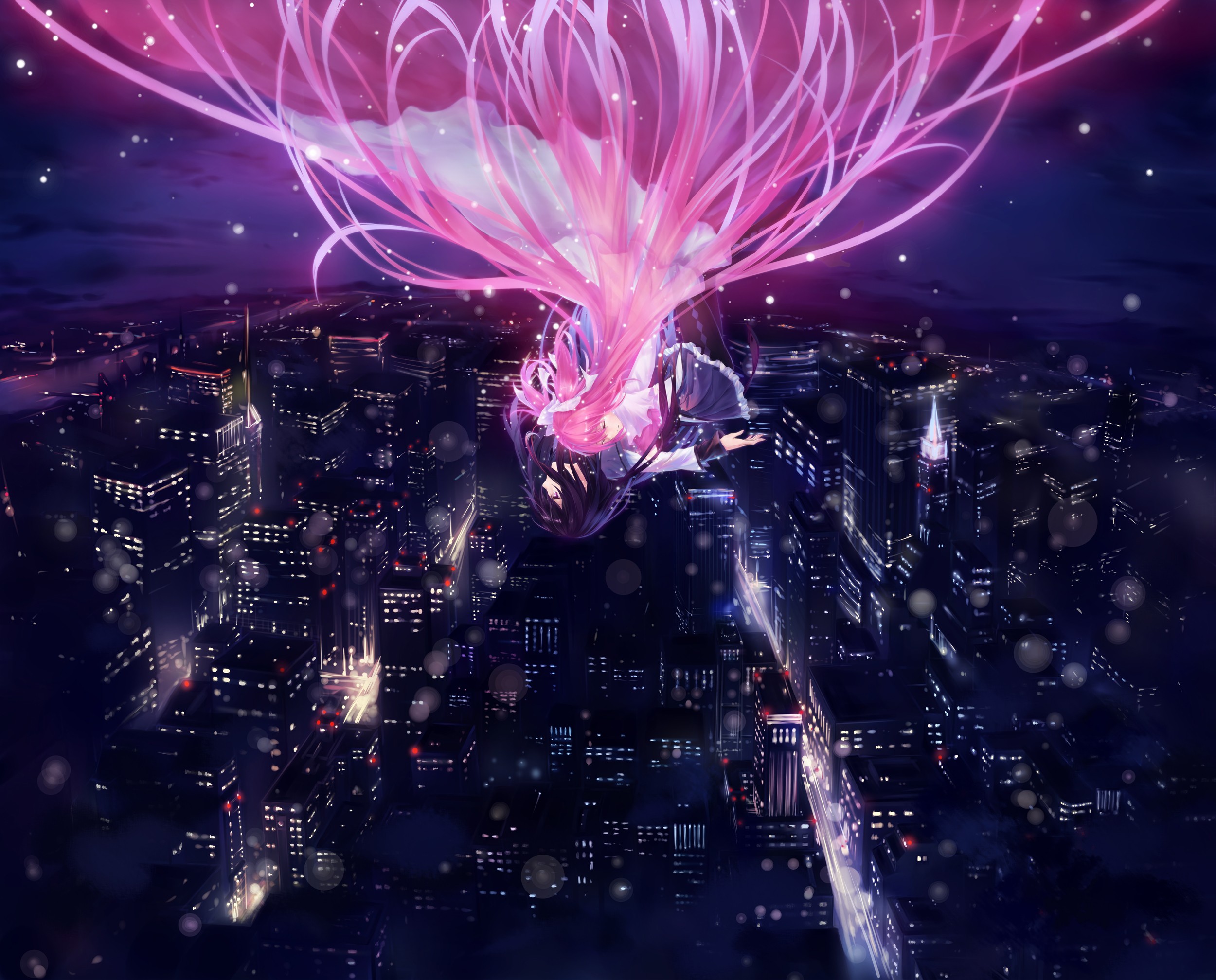 Madoka Magica Anime Girl Falling Over City HD Wallpaper