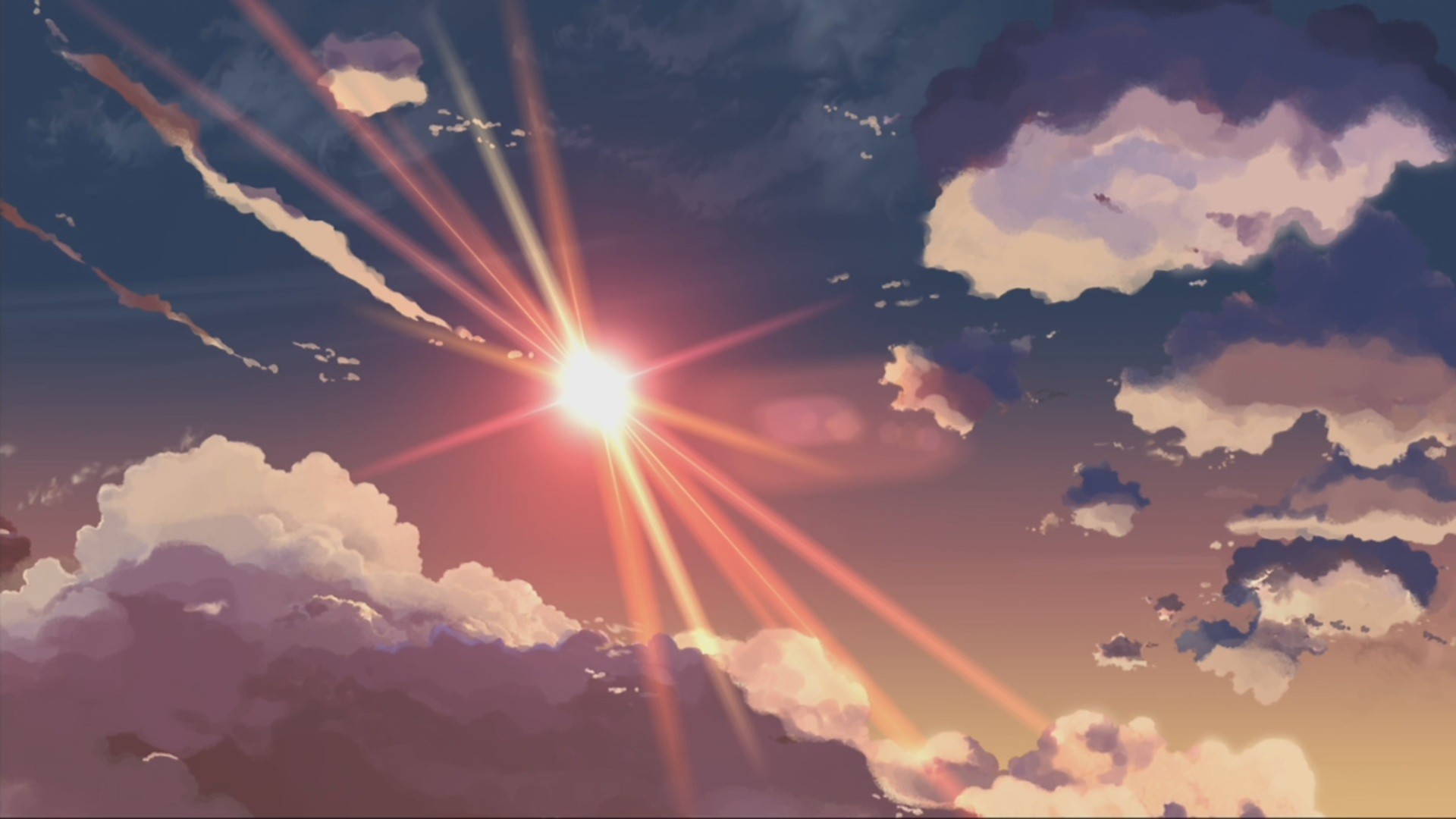 Anime sky with sun and clouds HD Wallpaper