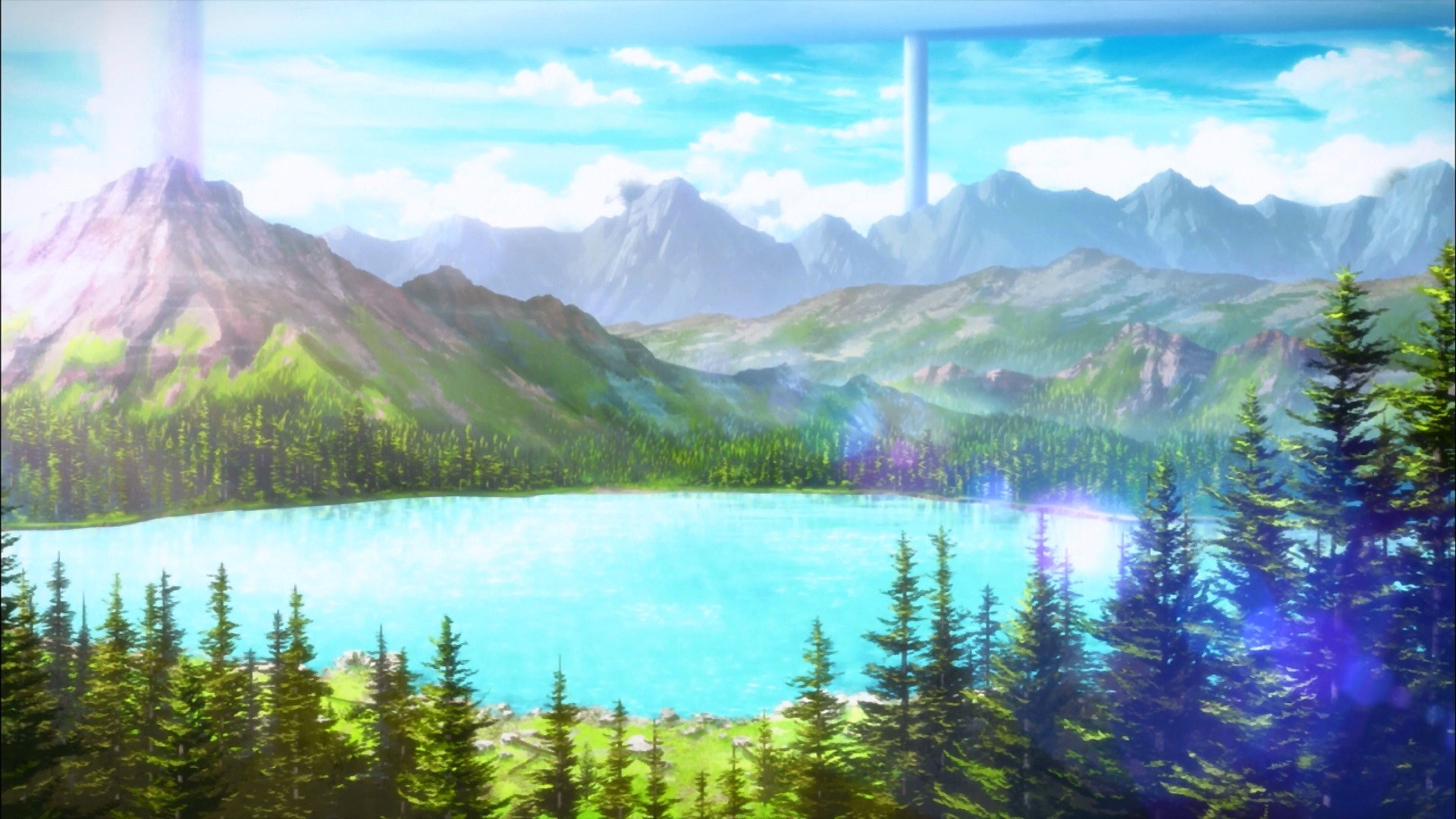 Sword Art Online landscape with mountains and lake HD Wallpaper
