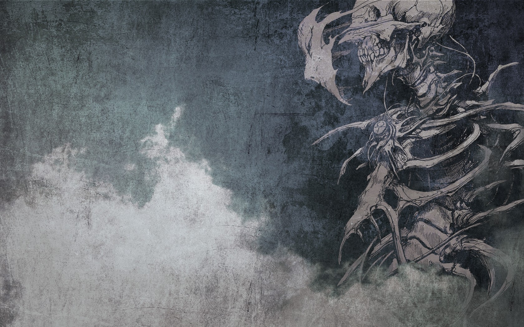 Dark fantasy art of a skeletal creature HD Wallpaper