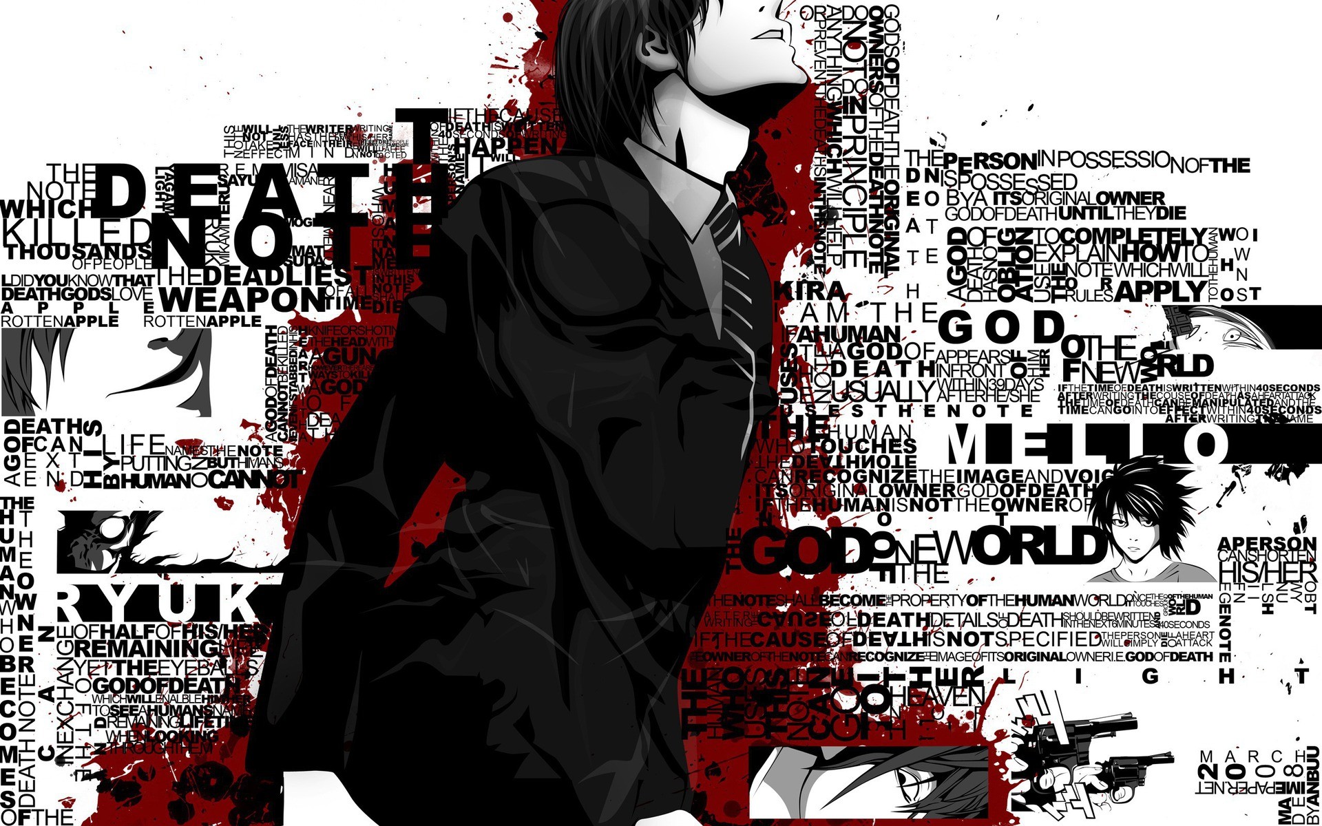 Yagami Light Typography Selective Coloring Death Note Anime Boys HD Wallpaper
