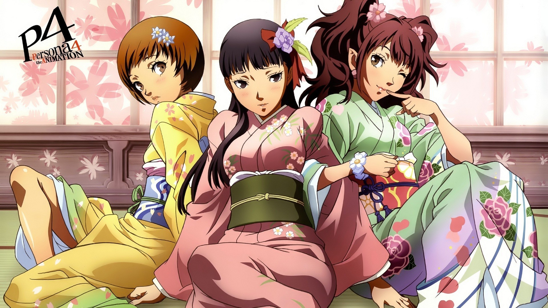 Persona 4 The Animation: Three Girls in Kimonos HD Wallpaper