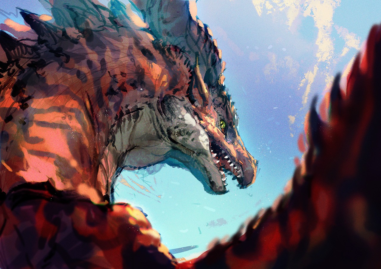 Fantasy art of a dragon in the sky HD Wallpaper