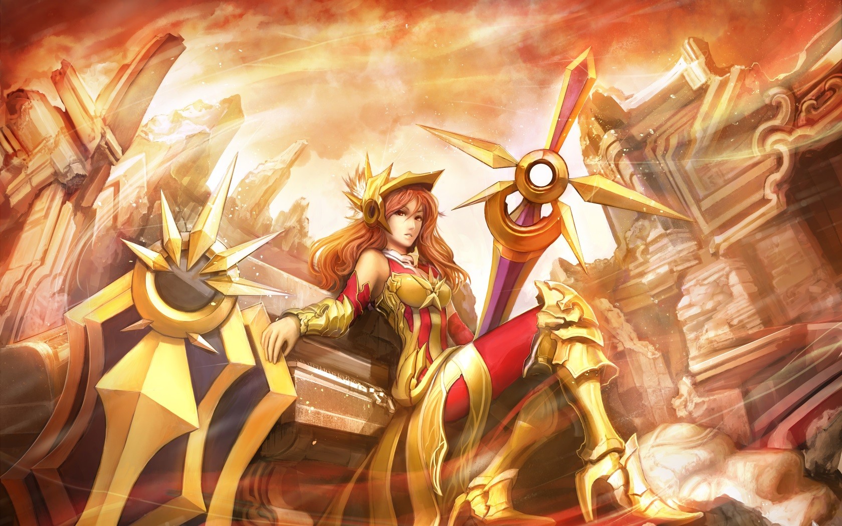 Leona from League of Legends with golden armor HD Wallpaper