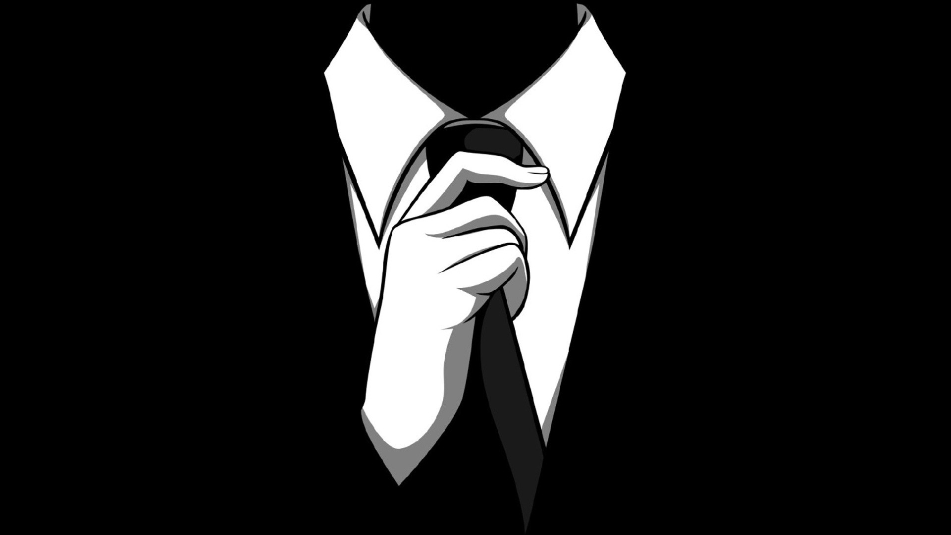 Minimalist monochrome illustration of a hand adjusting a tie HD Wallpaper