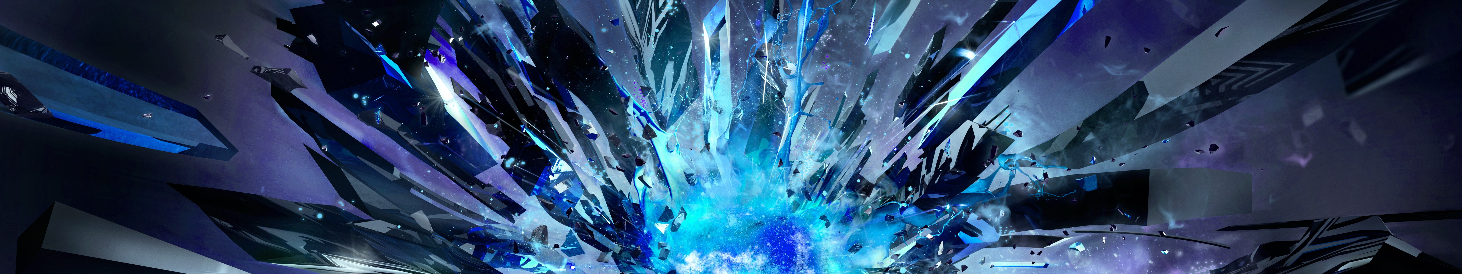 Abstract shattered shapes with blue and purple hues HD Wallpaper
