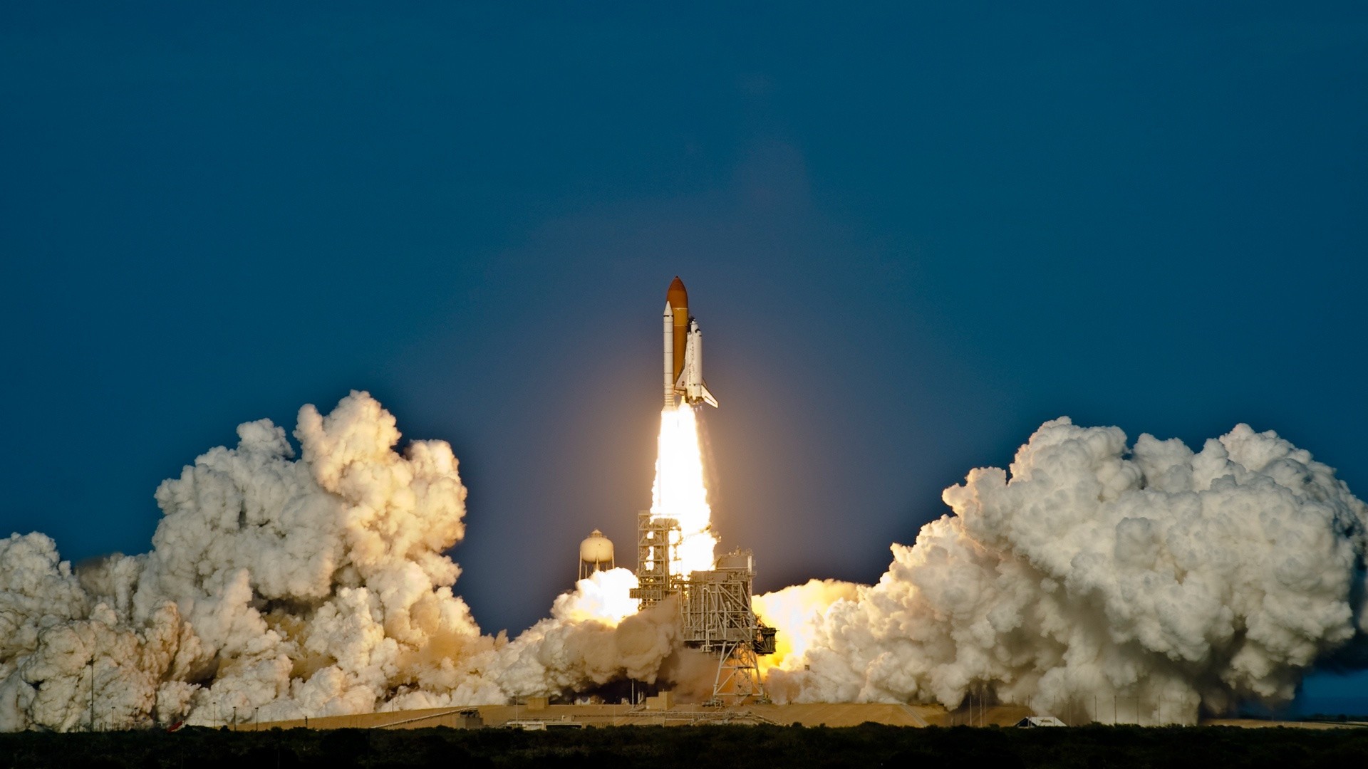 Space Shuttle Launch with Massive Smoke Plumes HD Wallpaper