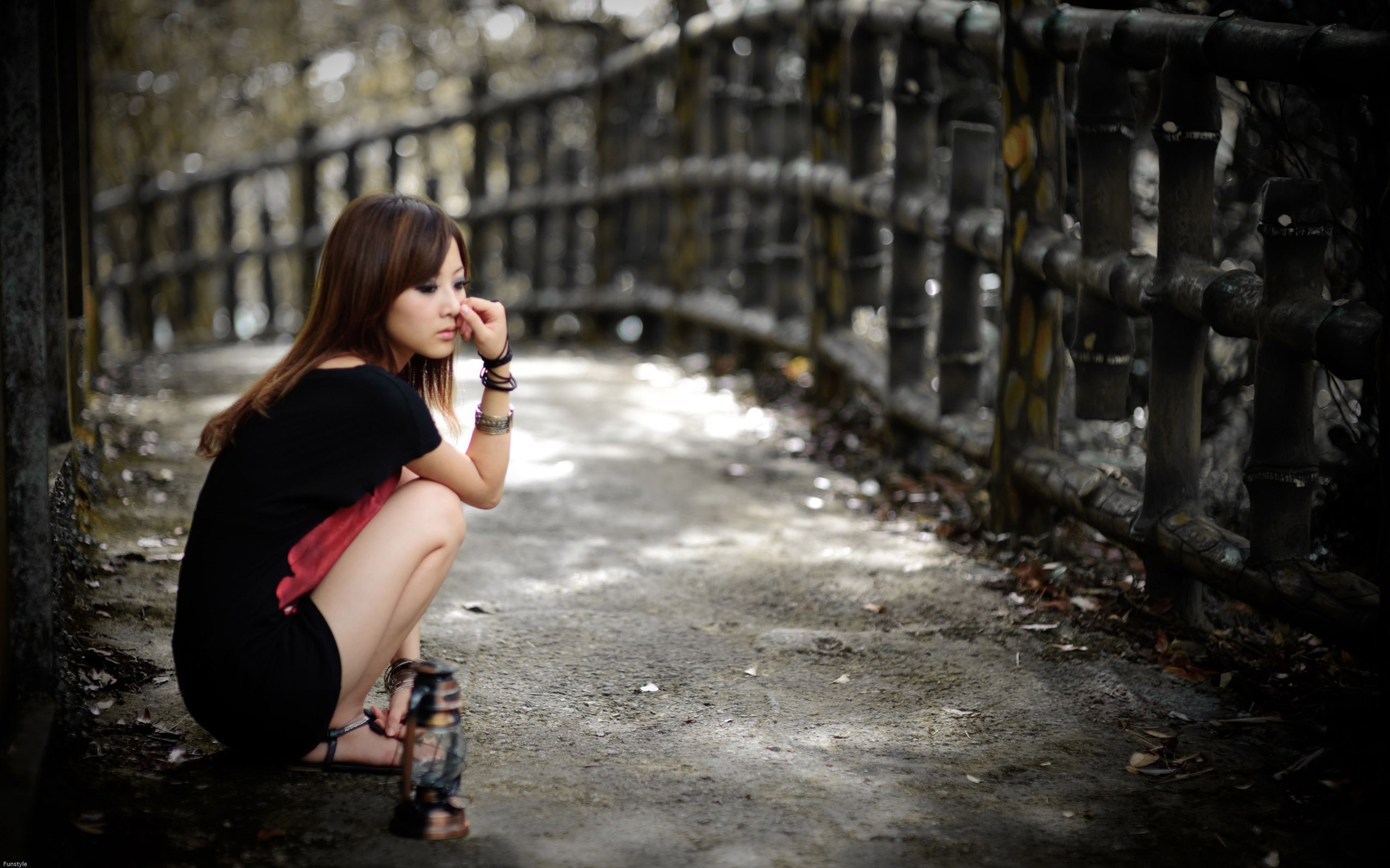 women kneeling Mikako Zhang Kaijie Asian model women outdoors HD Wallpaper