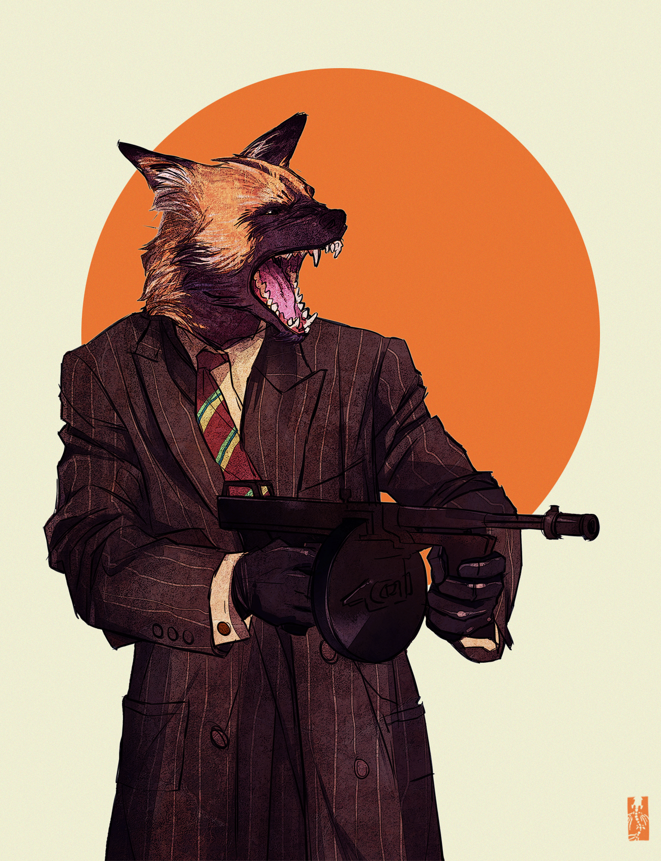 Anthropomorphic dog in a suit holding a tommy gun HD Wallpaper