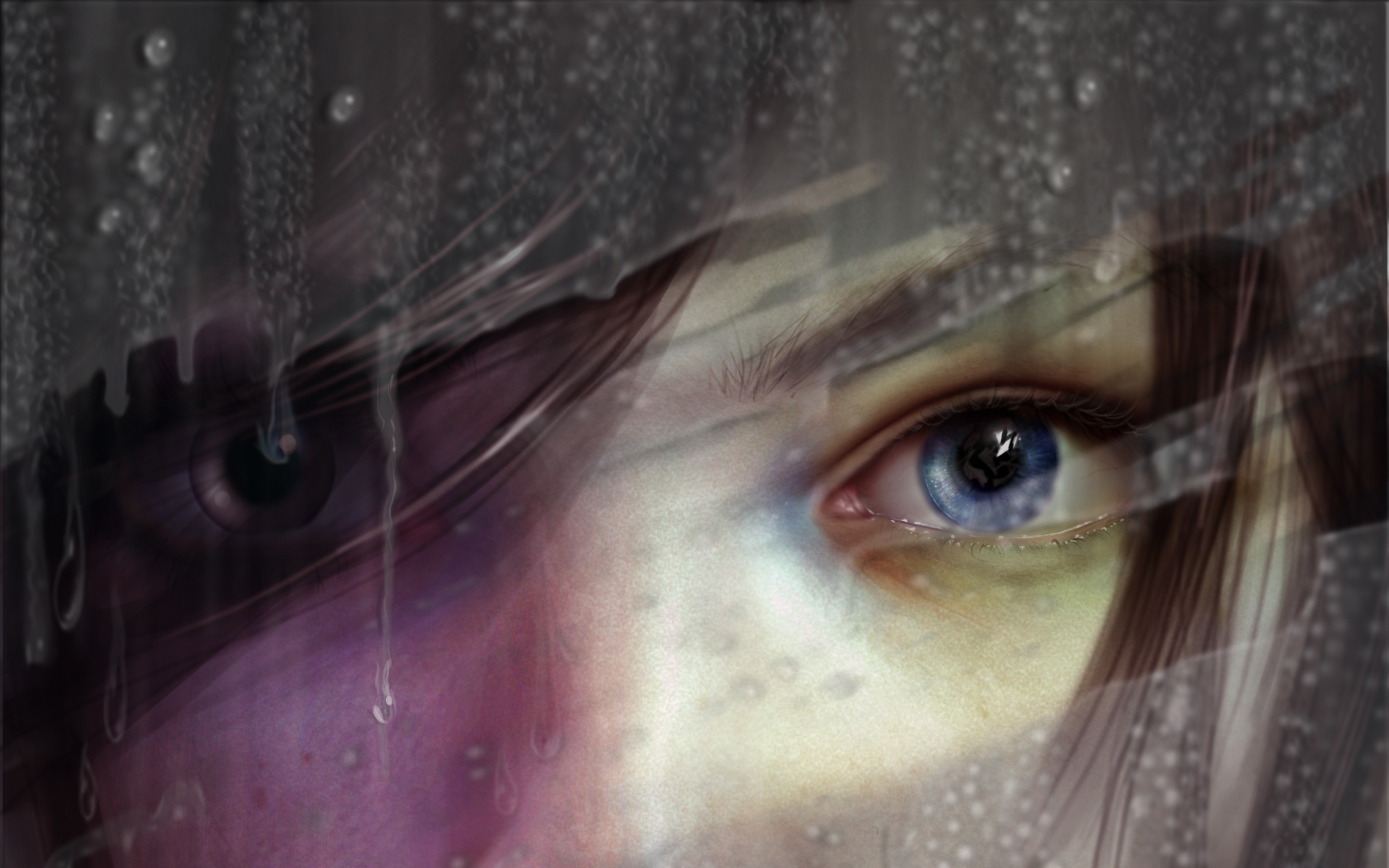Evniki woman's eye through rain HD Wallpaper