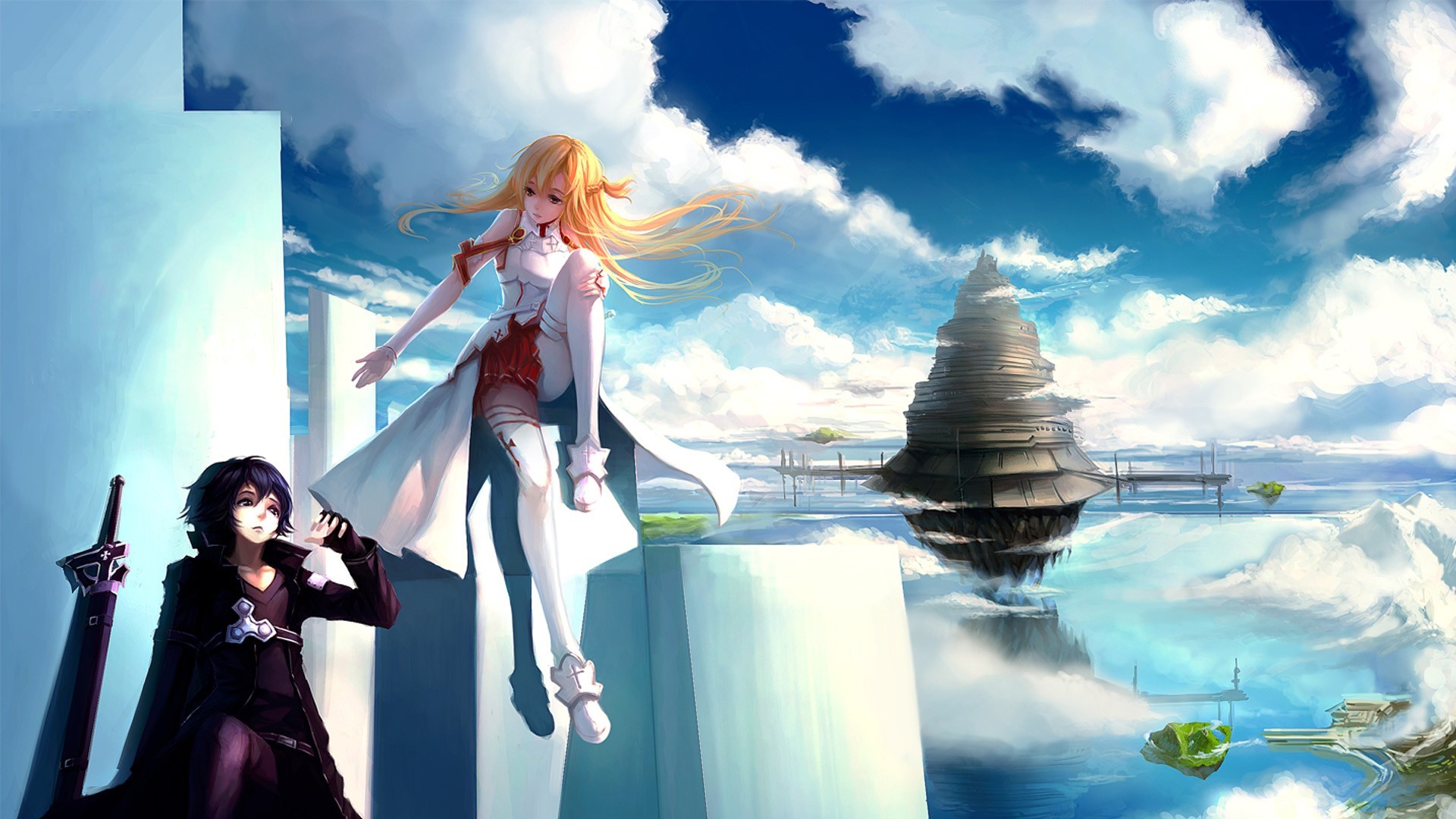 Asuna and Kirito from Sword Art Online in a sky world HD Wallpaper