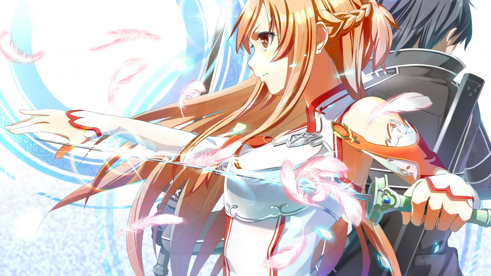 Sword Art Online: Asuna and Kirito with Feathers HD Wallpaper