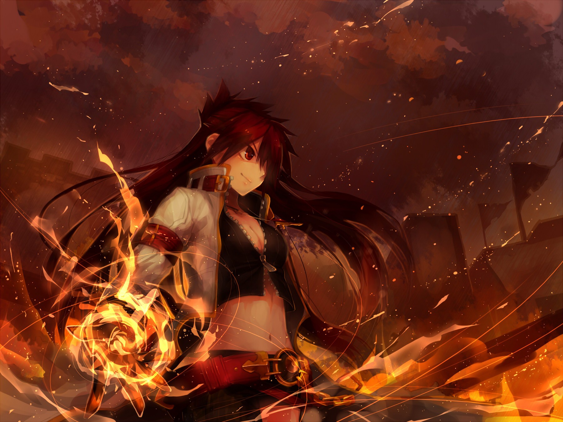 Elsword anime girl with fire magic HD Wallpaper