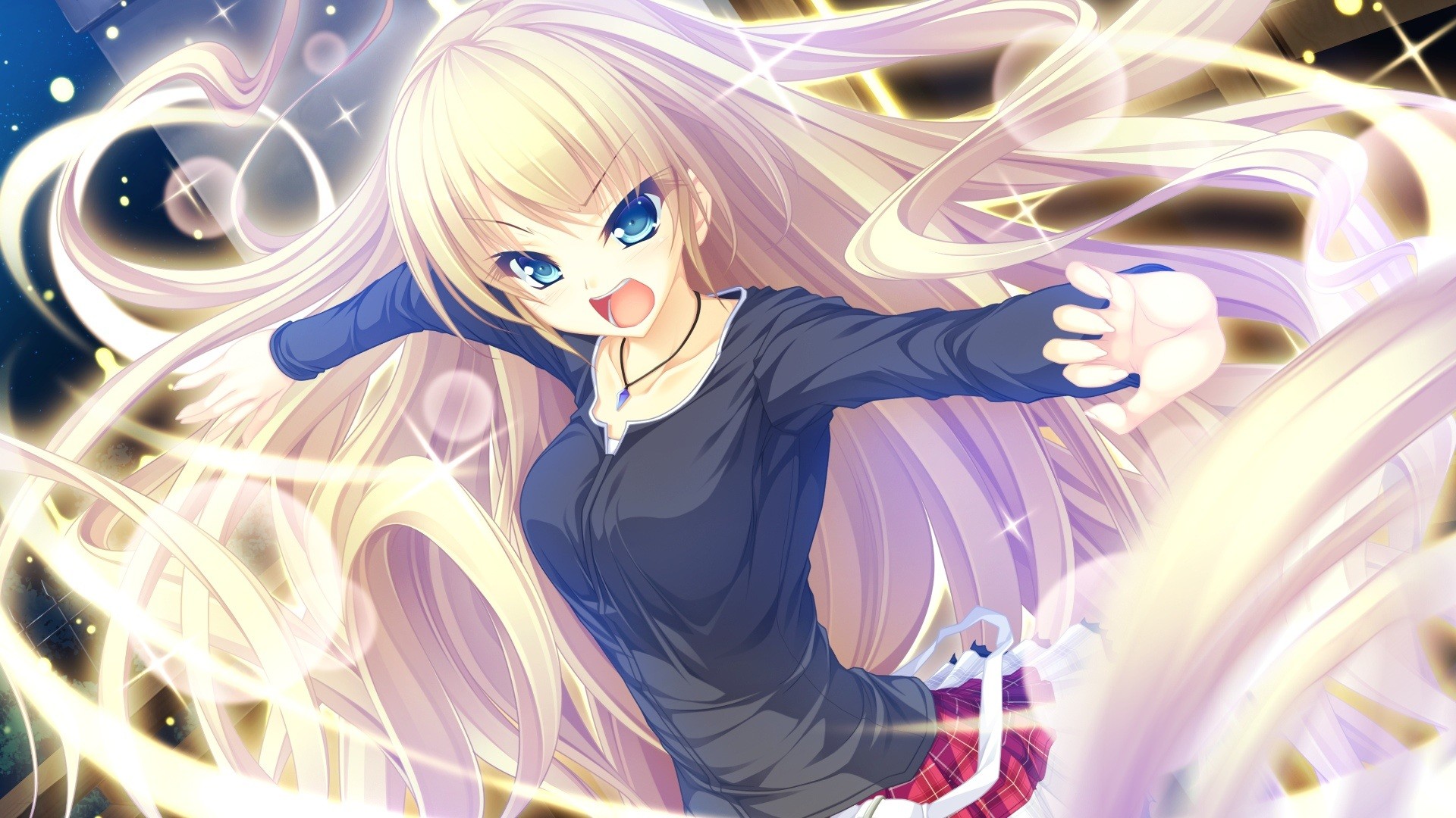Anime girl with blonde hair and blue eyes HD Wallpaper