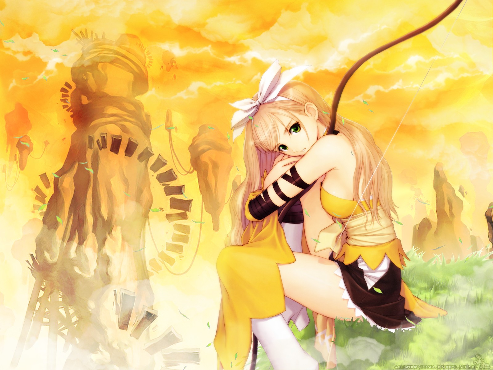 Anime girl with bow and arrow in a fantasy world HD Wallpaper
