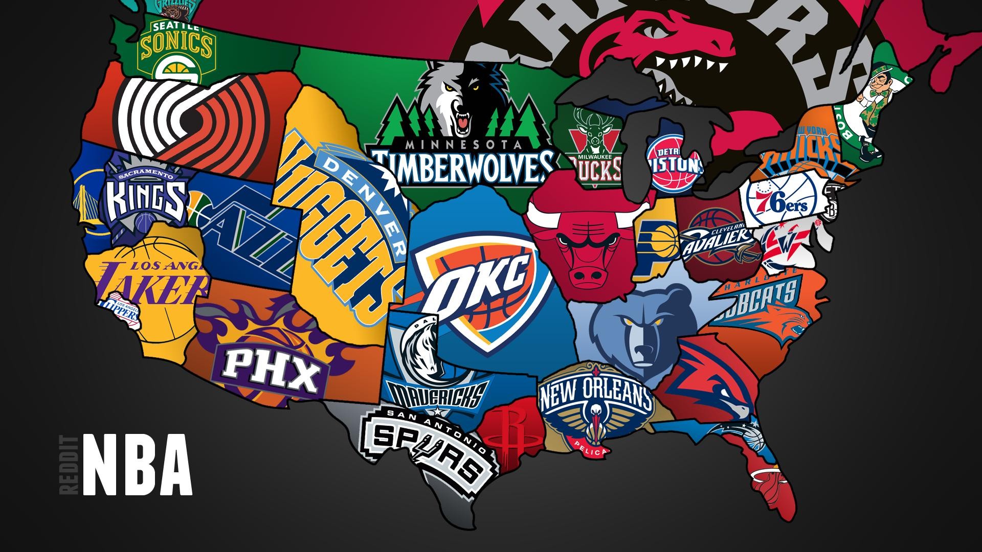 NBA team logos mapped onto the USA HD Wallpaper