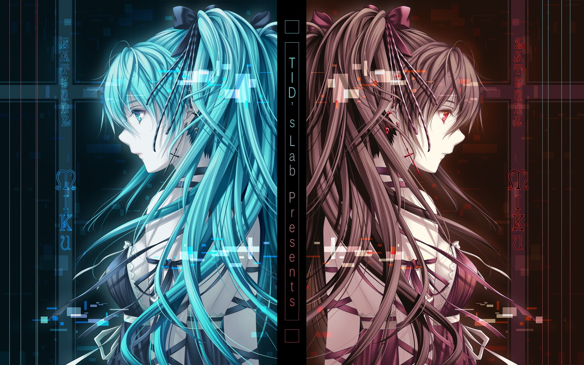 Hatsune Miku and Rin Kagamine in a digital world HD Wallpaper