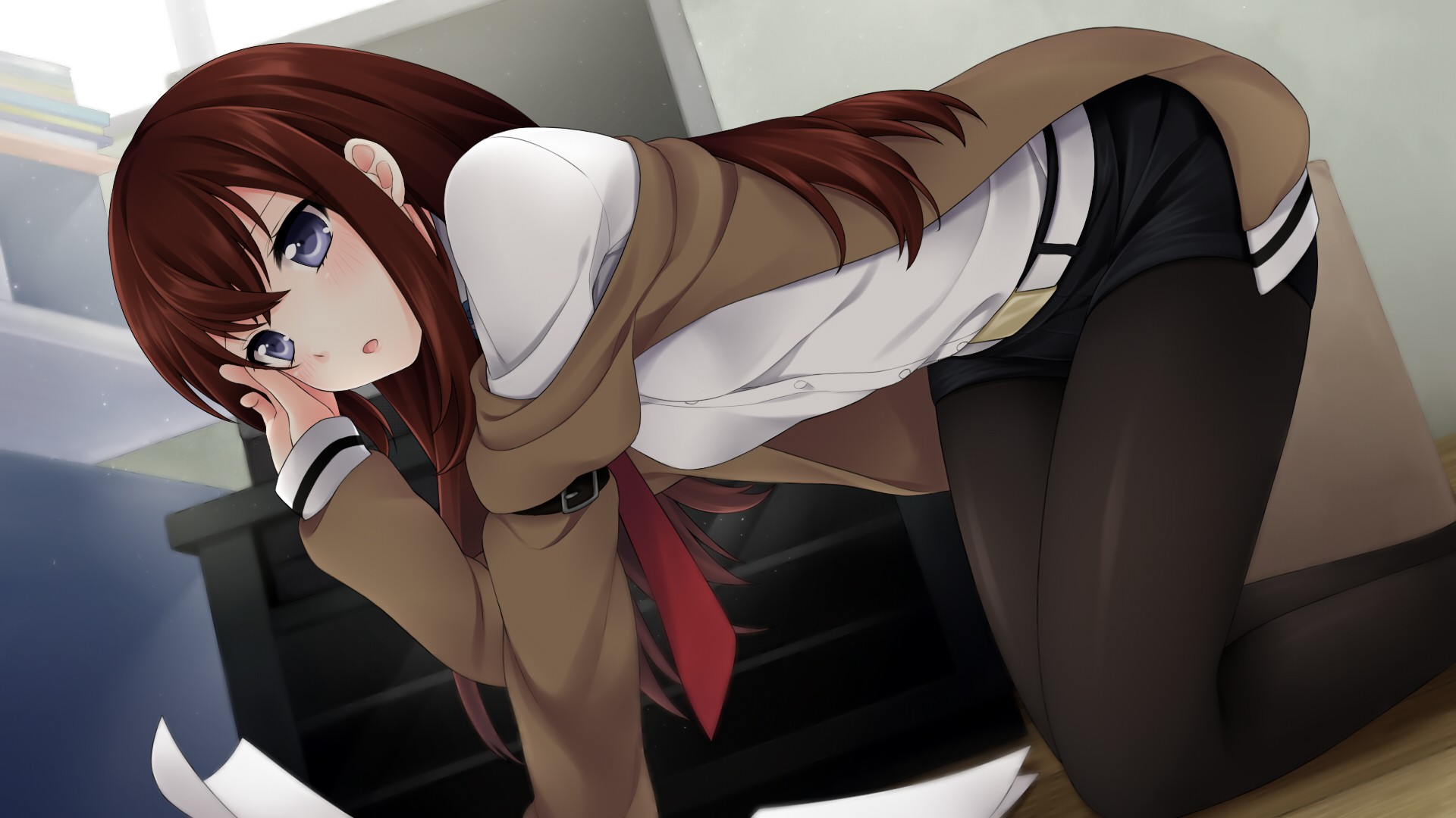 Makise Kurisu from Steins;Gate in a classroom HD Wallpaper
