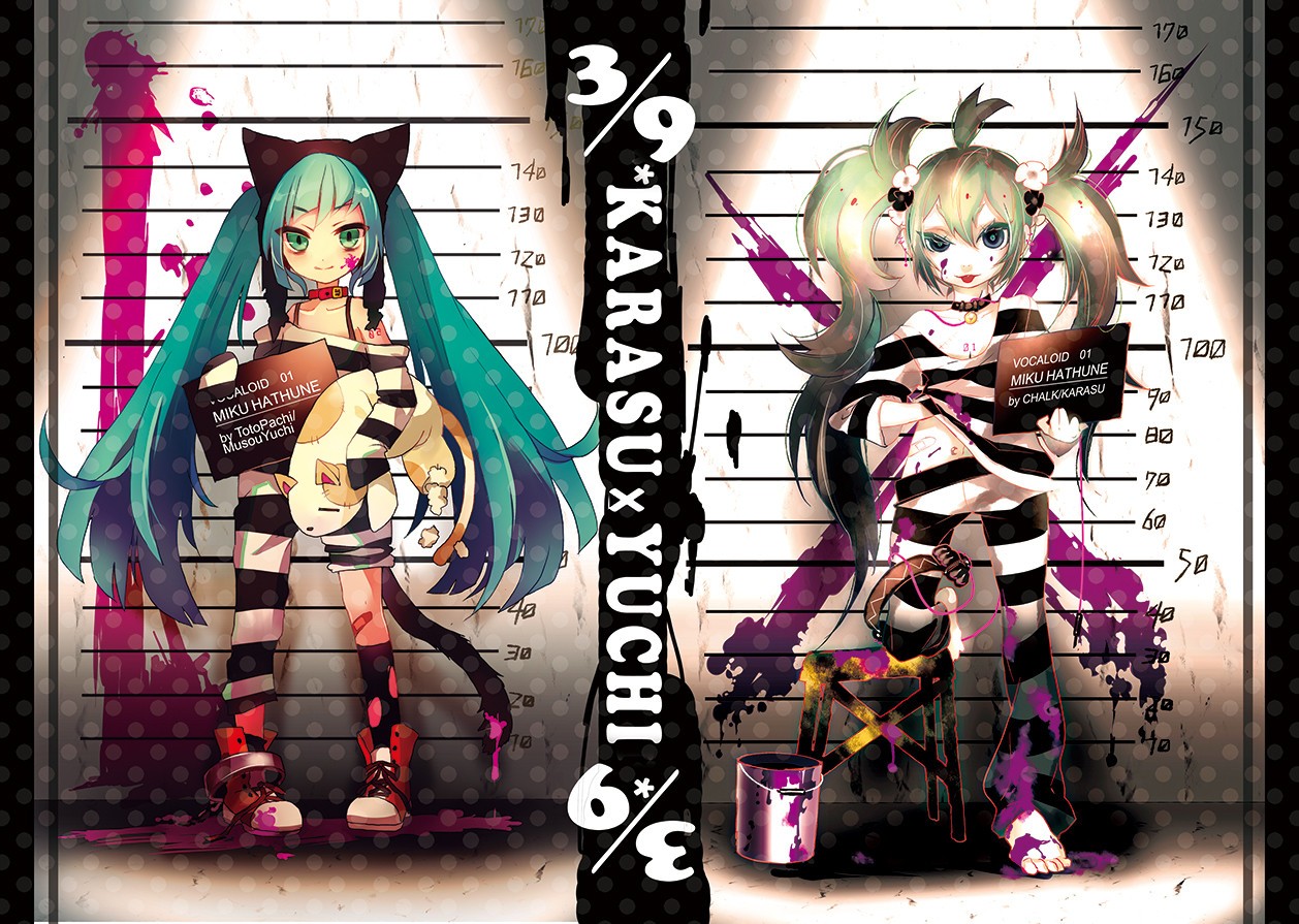 Miku Hachune and Chalk Karasu Mugshot HD Wallpaper