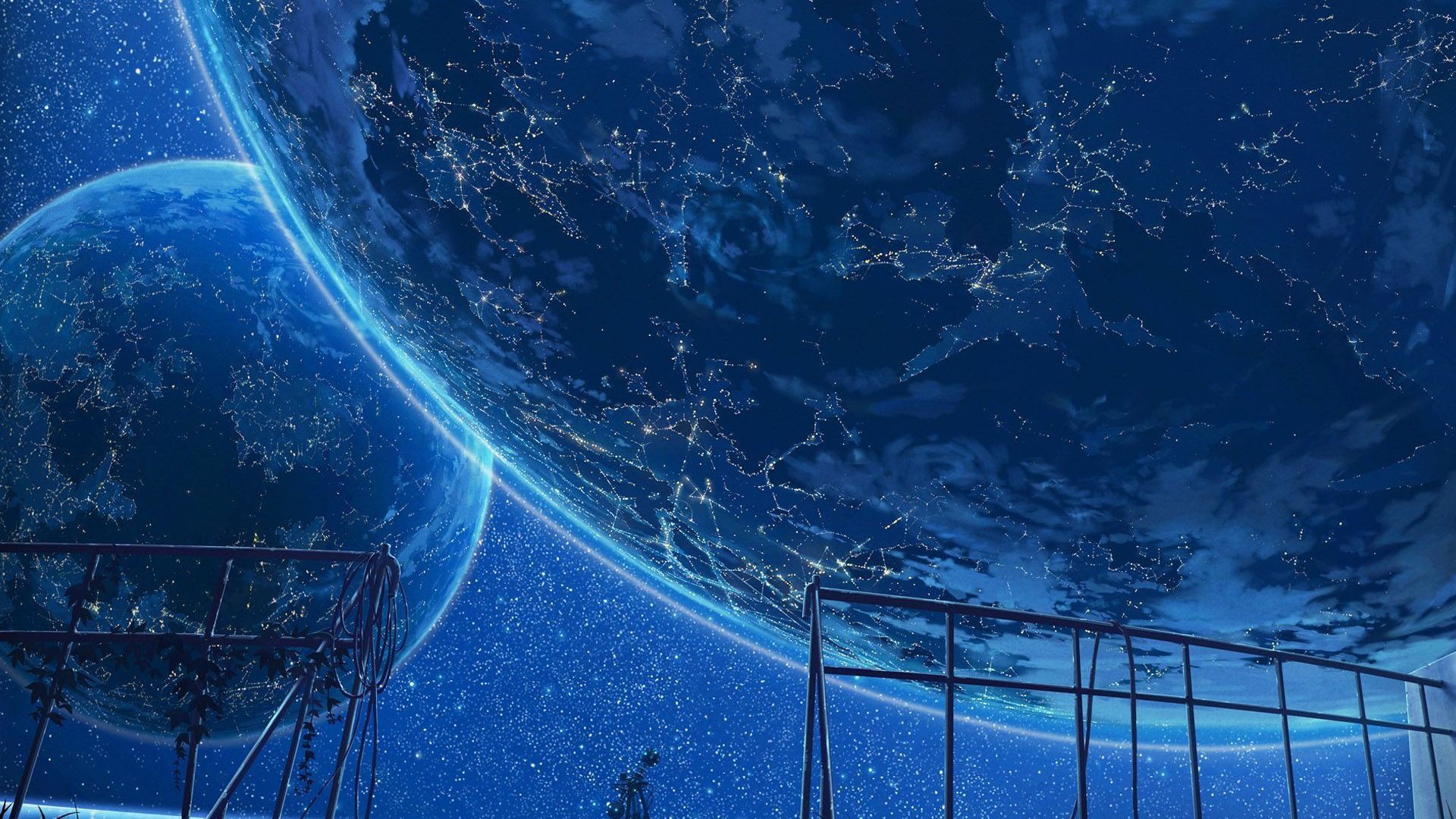 Anime artwork of planets and stars at night HD Wallpaper