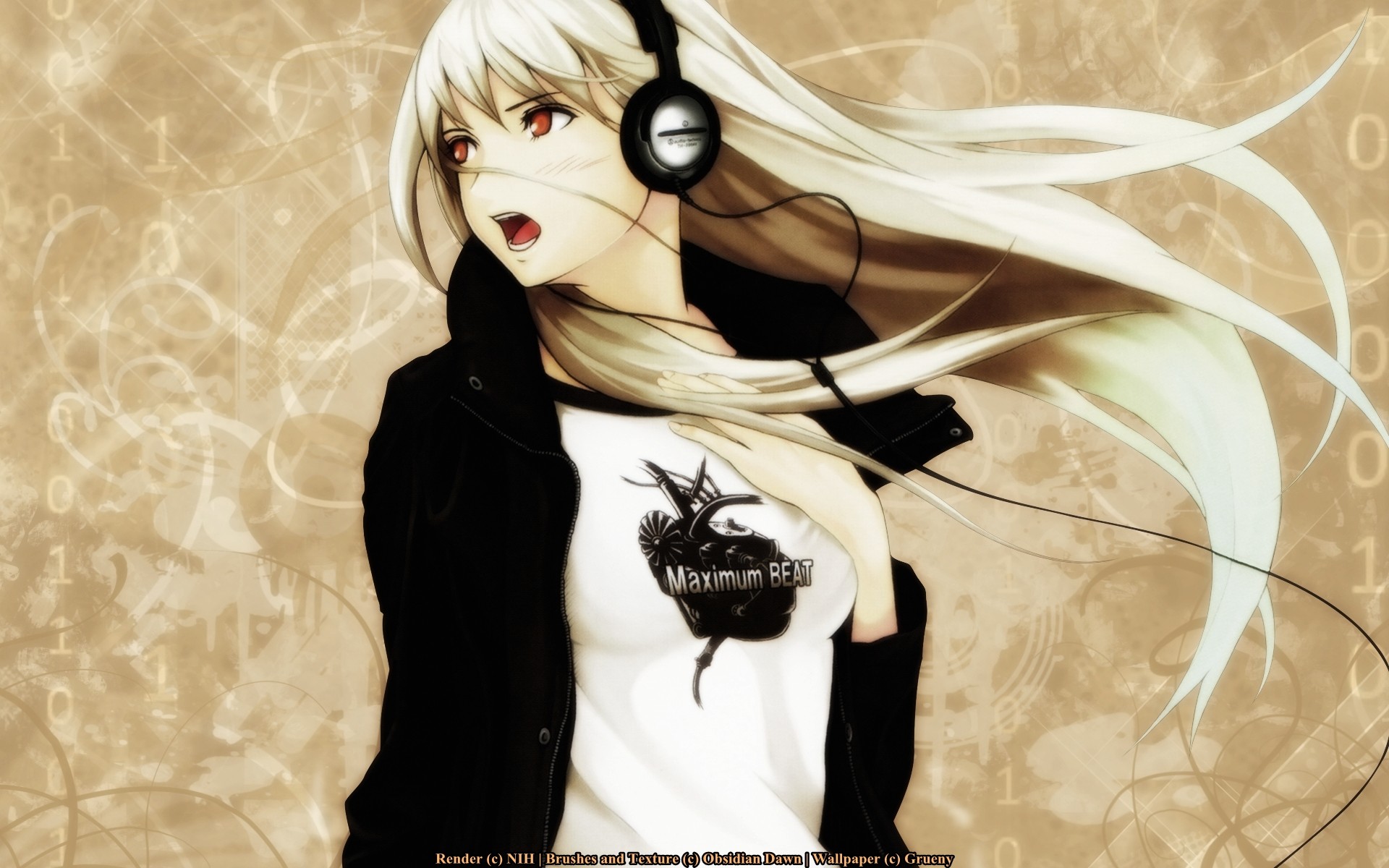Anime girl with headphones and white shirt HD Wallpaper