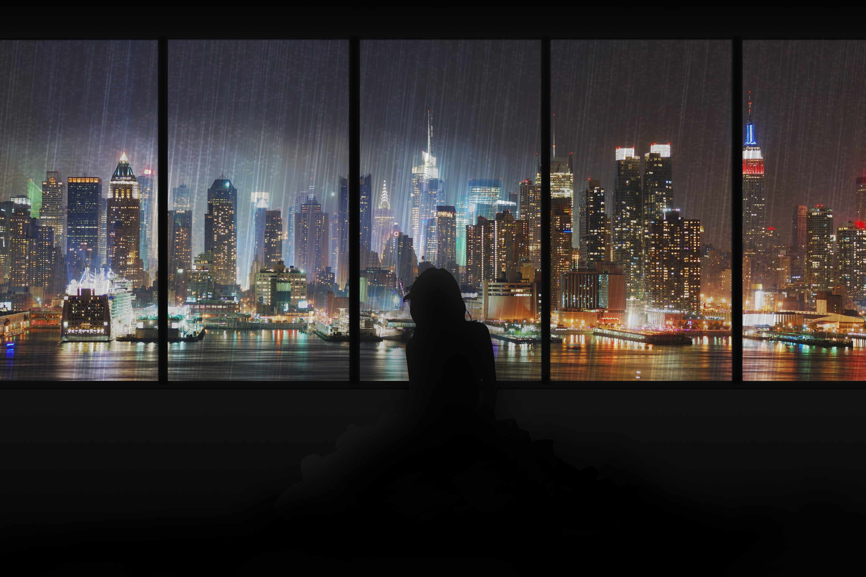 Cityscape Anime Rain Artwork HD Wallpaper