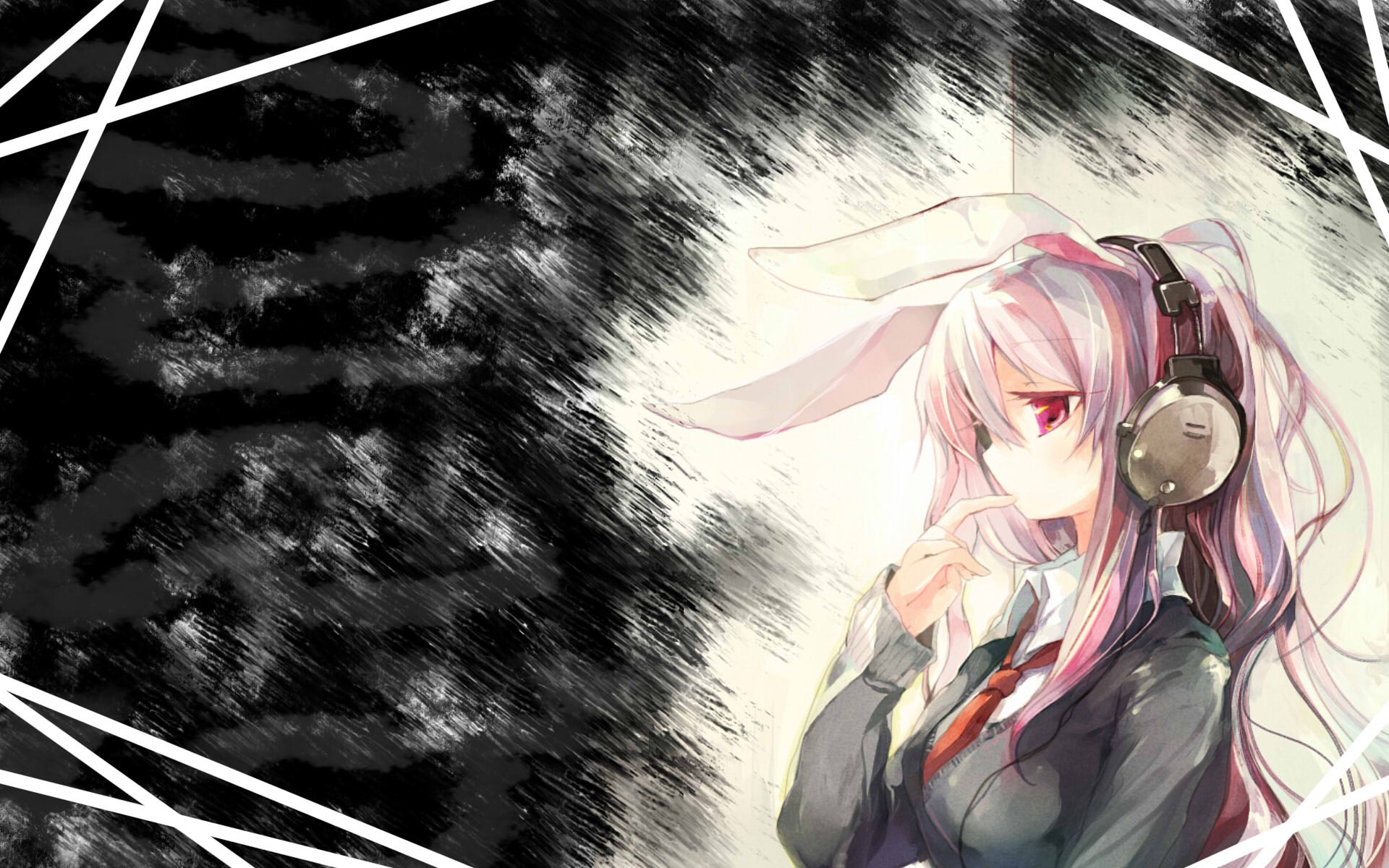 Reisen Udongein Inaba with headphones and bunny ears HD Wallpaper
