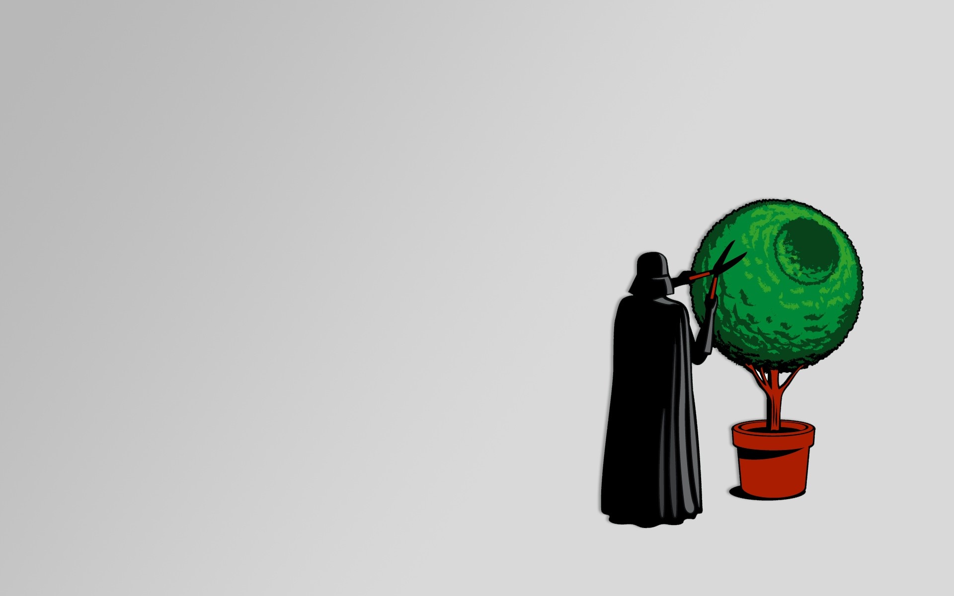 Darth Vader pruning a Death Star shaped bush HD Wallpaper