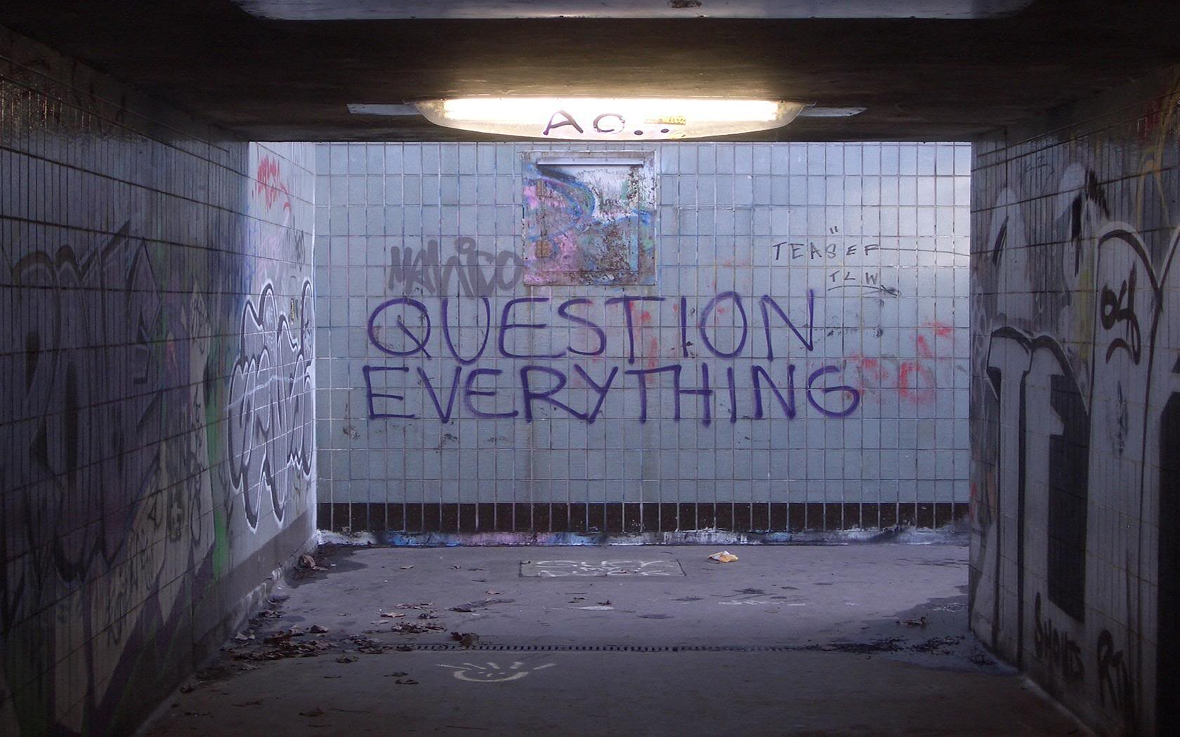 Graffiti in a subway tunnel: "Question Everything" HD Wallpaper