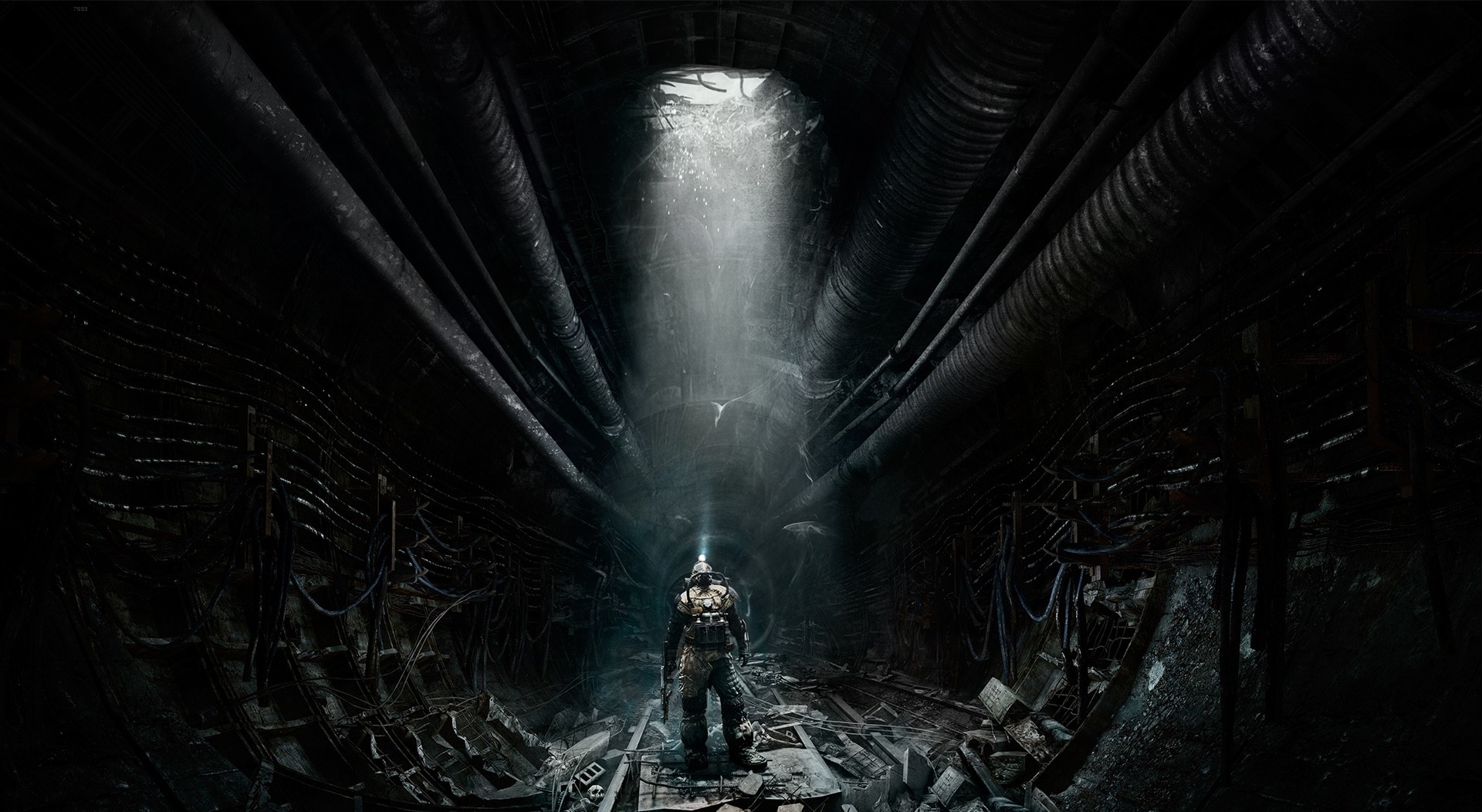 Metro: Last Light underground tunnel with a lone figure HD Wallpaper