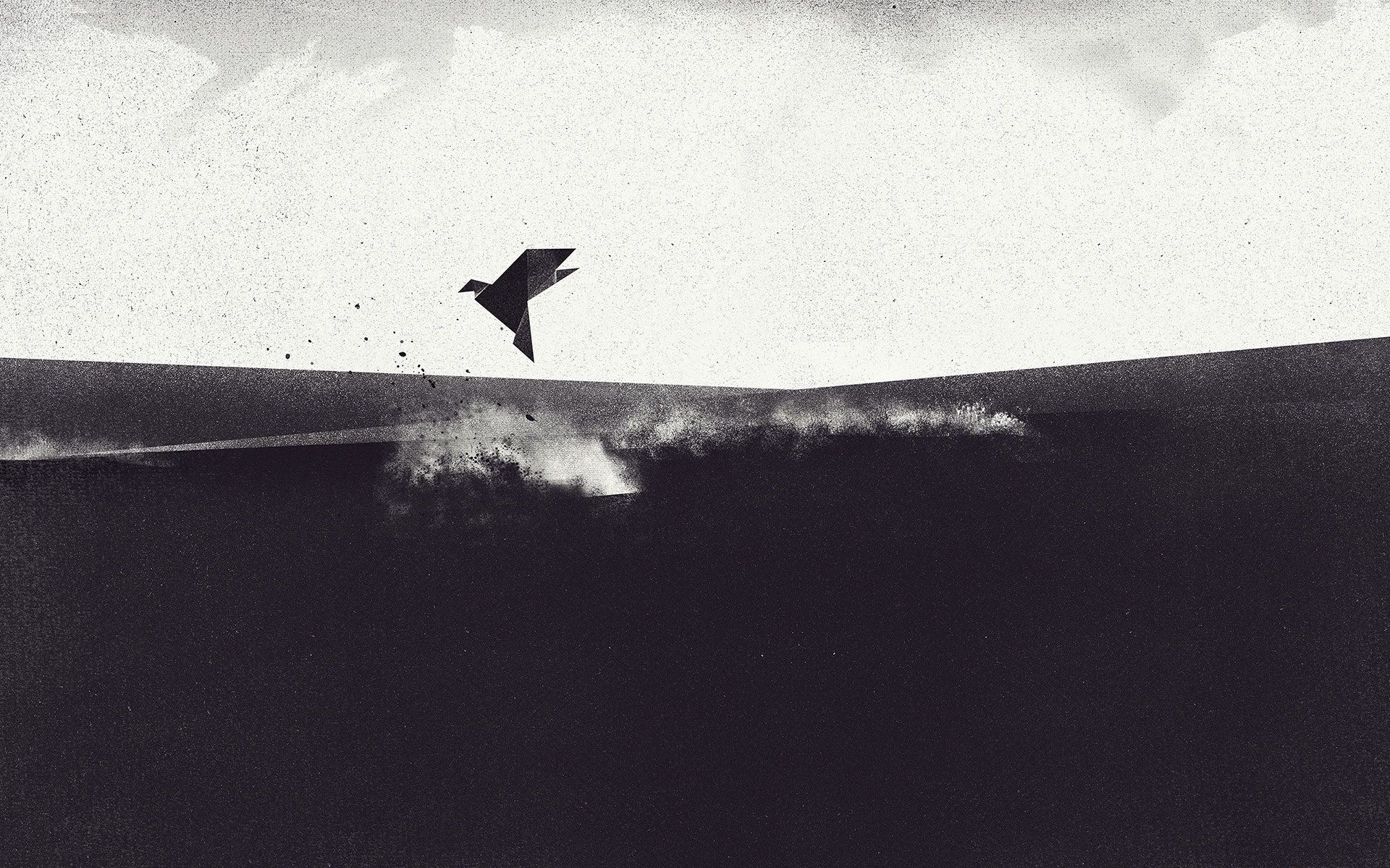 Origami bird flying over dark water HD Wallpaper
