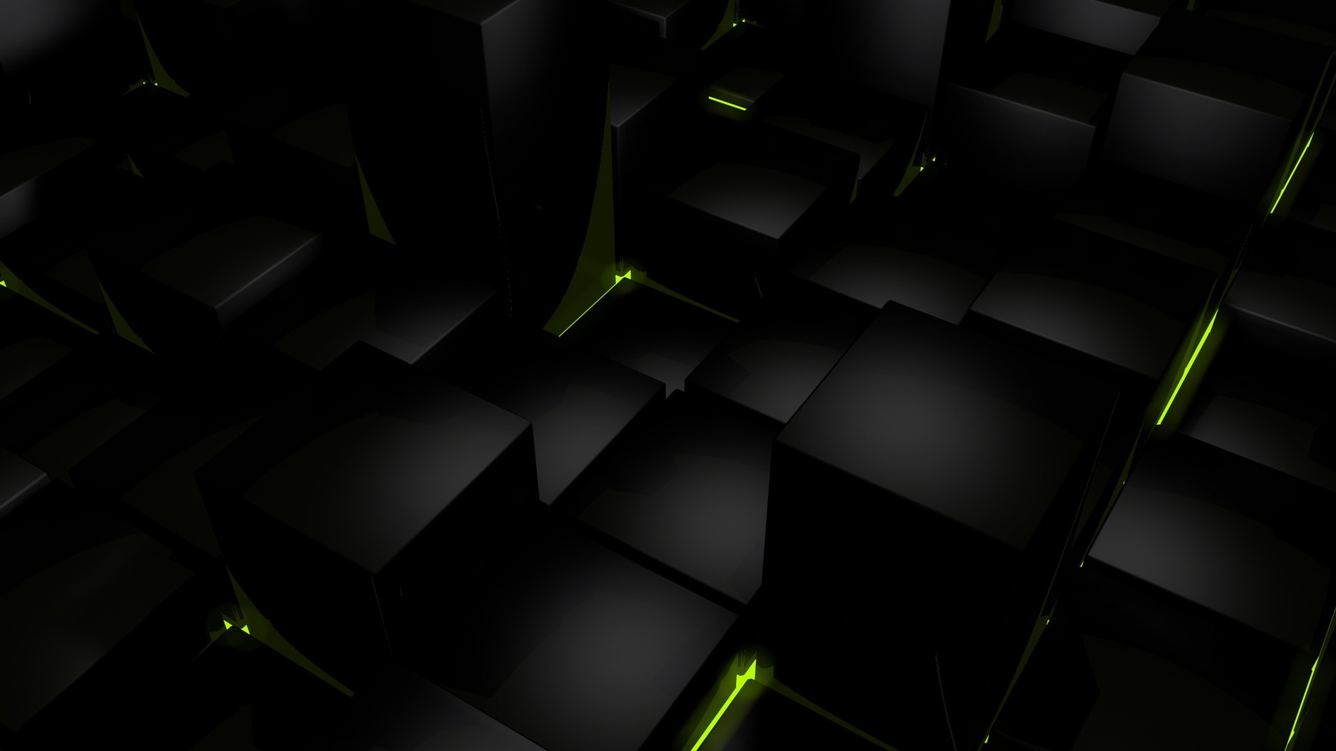 Dark cubes with neon green accents HD Wallpaper