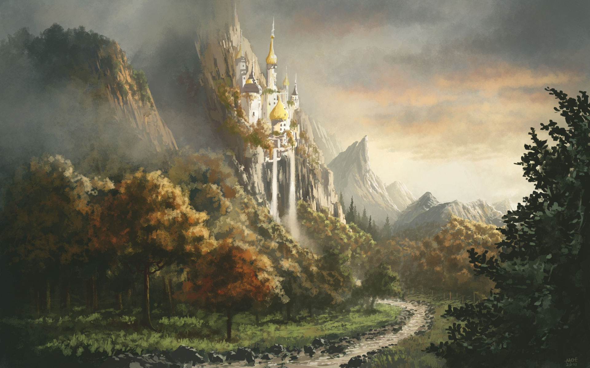 Canterlot Castle on a Misty Mountain Cliff HD Wallpaper