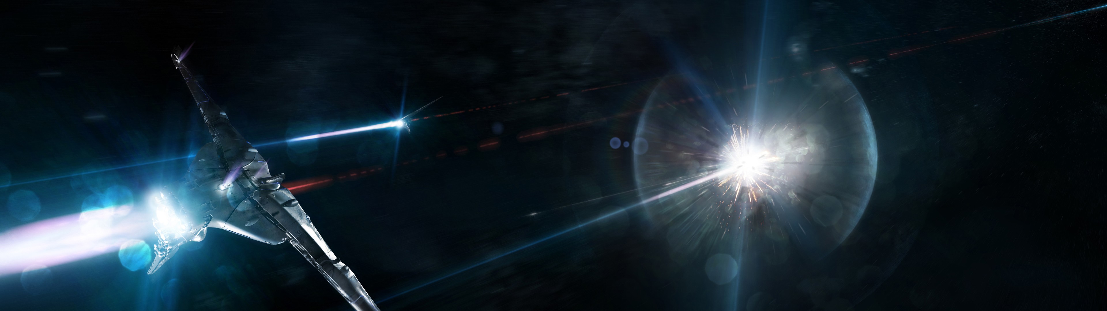 Spaceship in a space battle with a planet HD Wallpaper