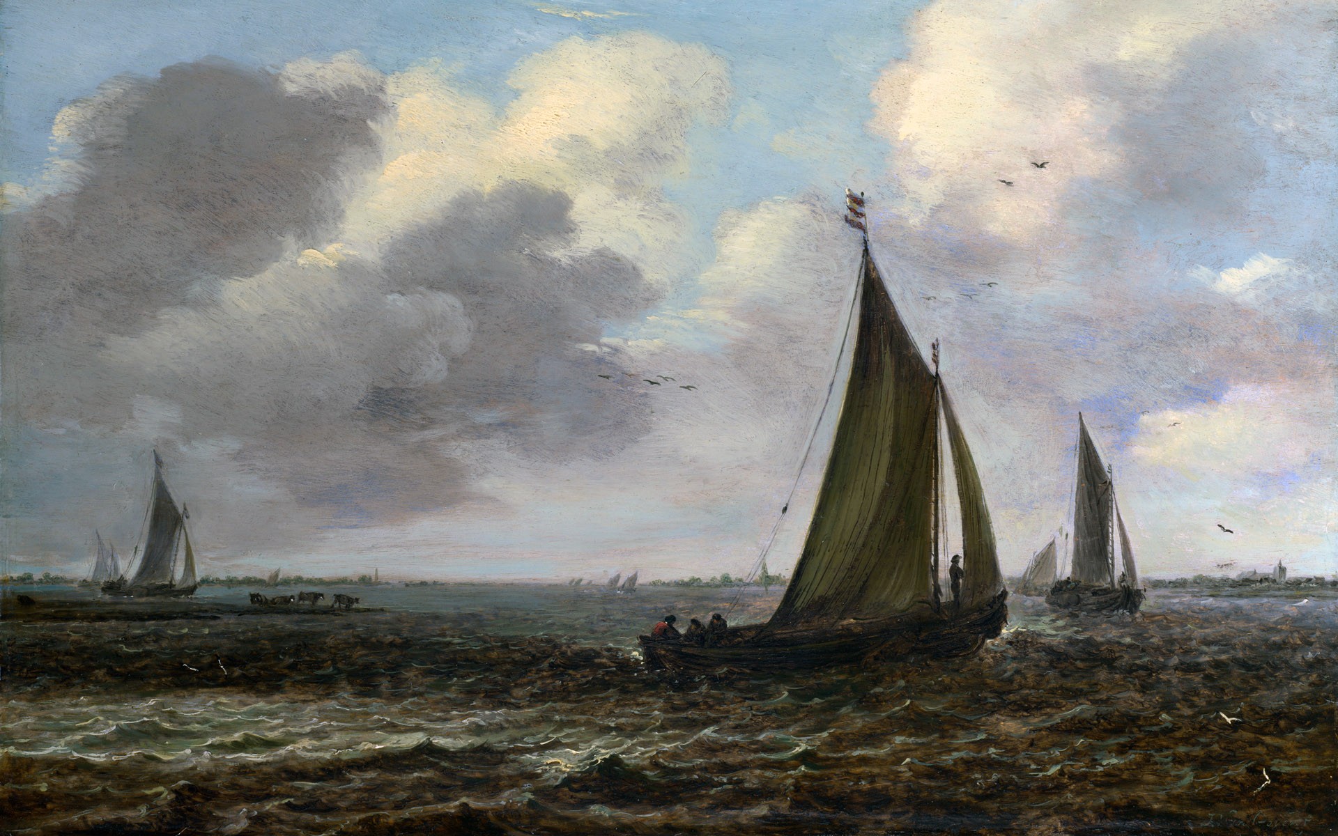 Jan van Goyen painting of sailing ships on the sea HD Wallpaper