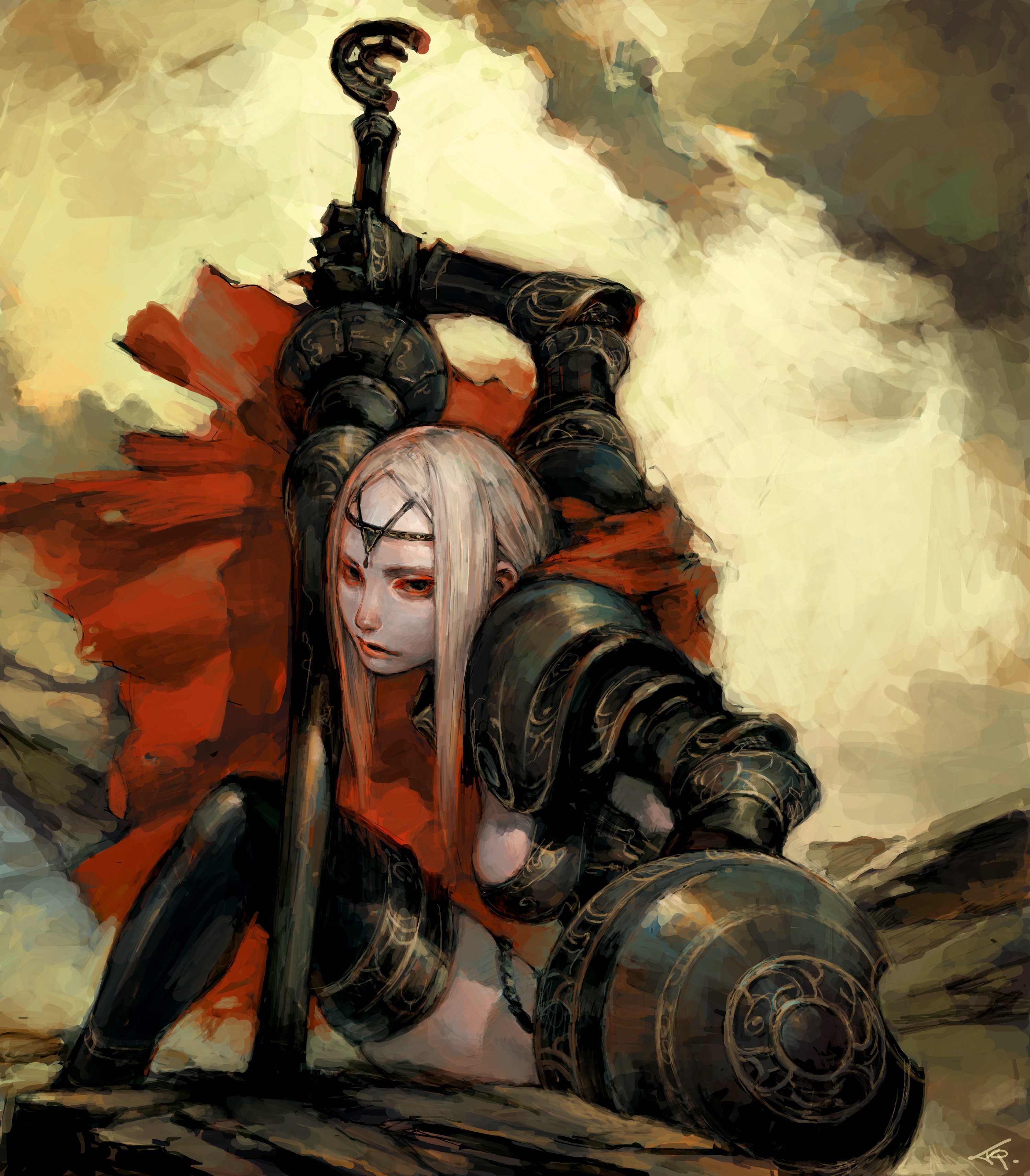 Fantasy warrior girl with sword and shield HD Wallpaper