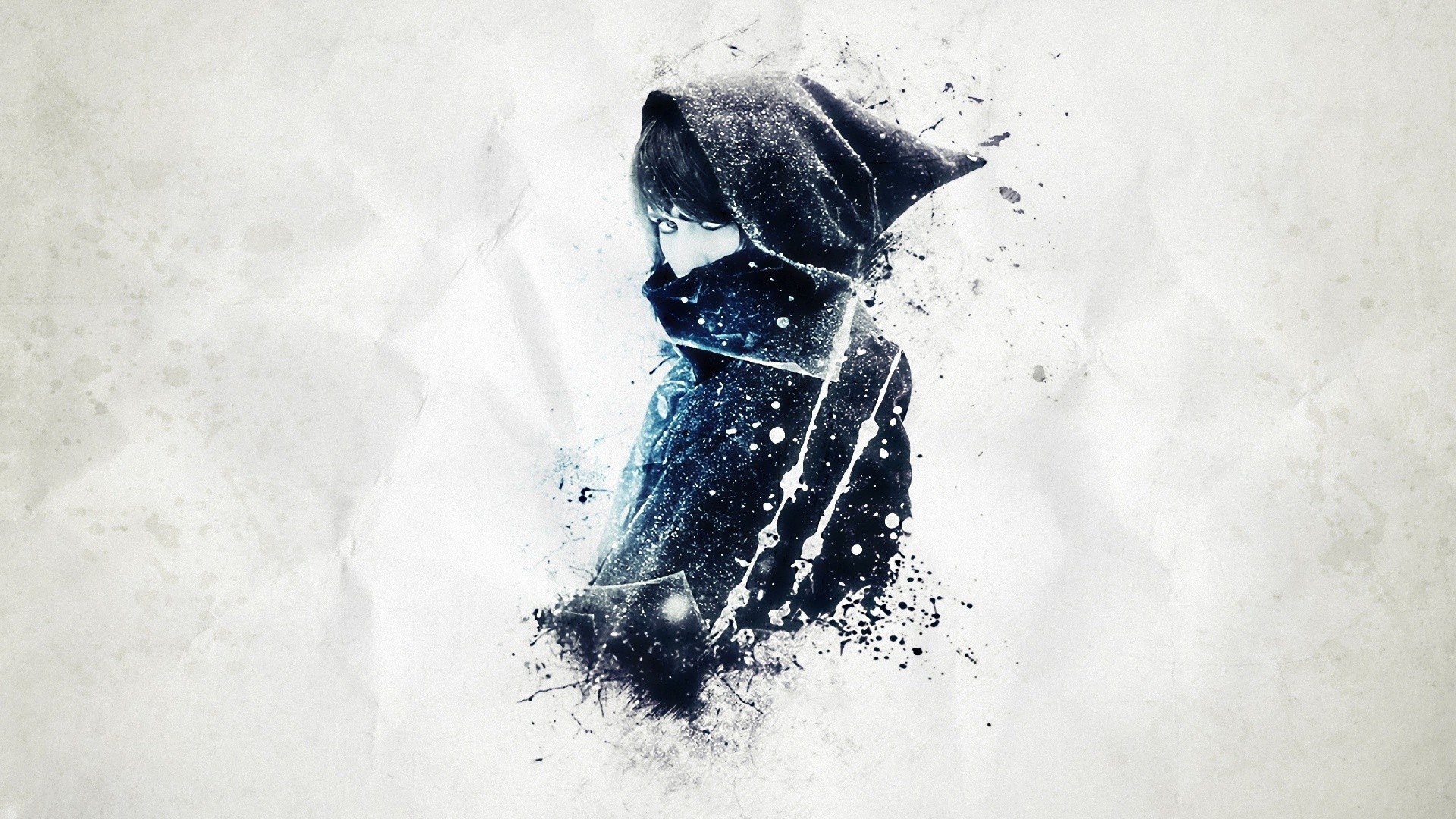 Artwork of a woman in a blue hood HD Wallpaper